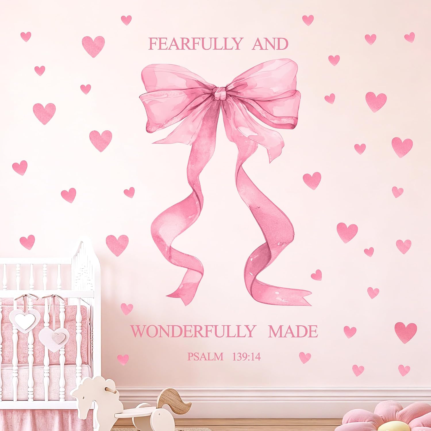 Pink Bow Wall Decor Stickers Inspirational Girls Room Wall Decals Peel and Stick / Large Pink Bow