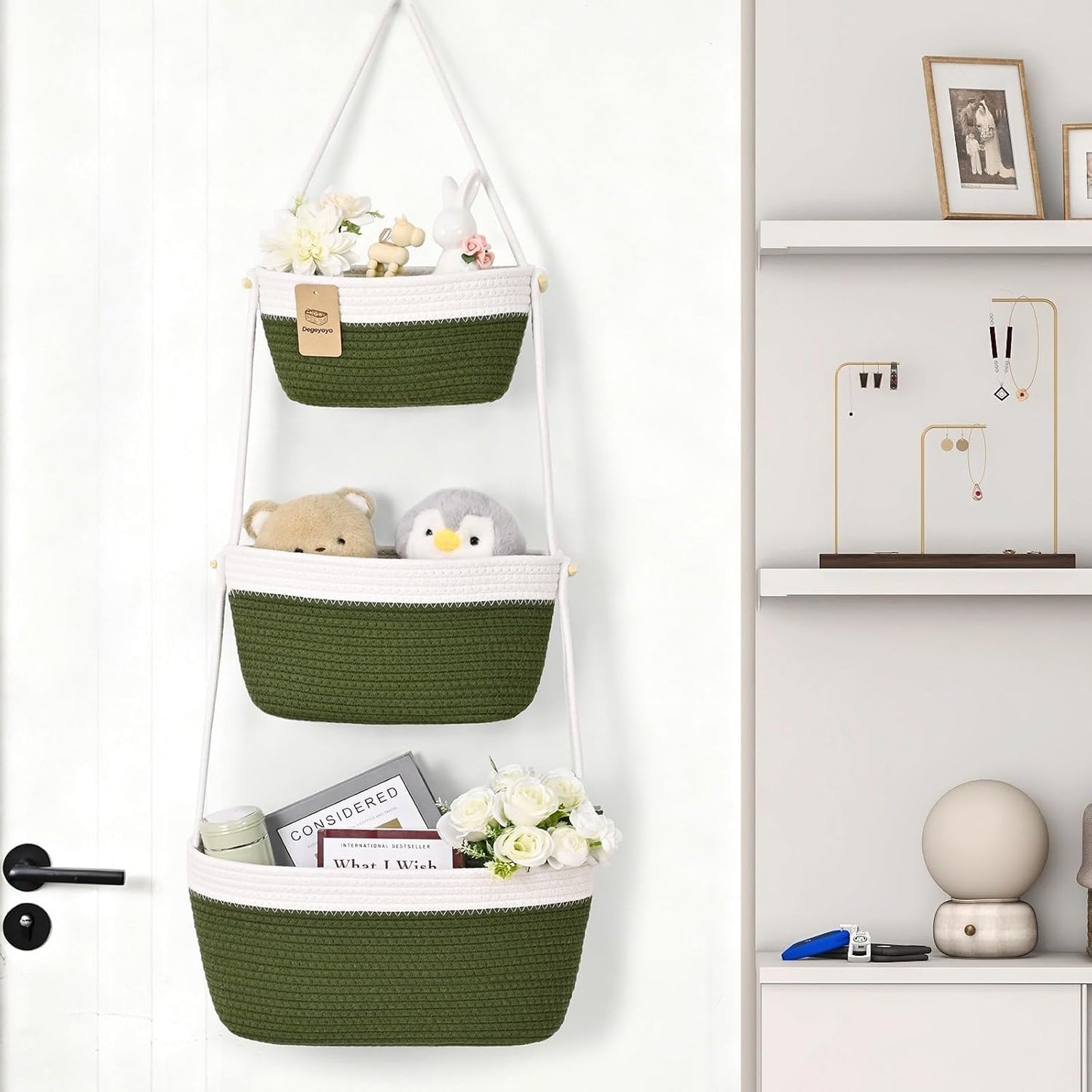 3-Tier Woven Wall Basket / Classic / Green