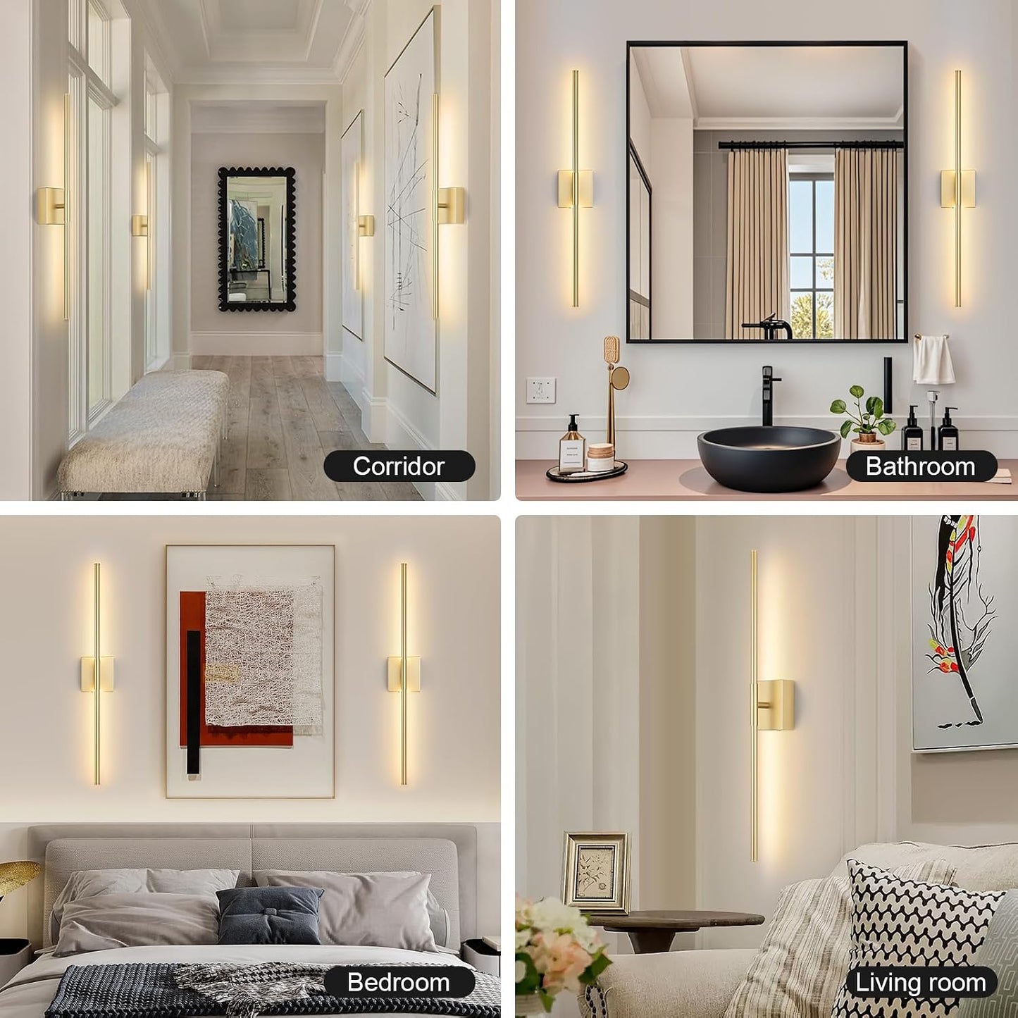 Battery Operated Wall Sconce Set of Two with Remote Control, 3000K-6000K Dimmable Gold Wall Lights, Timable LED