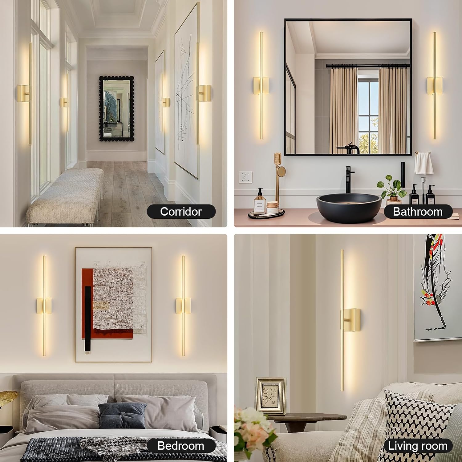 Battery Operated Wall Sconce Set of Two with Remote Control, 3000K-6000K Dimmable Gold Wall Lights, Timable LED