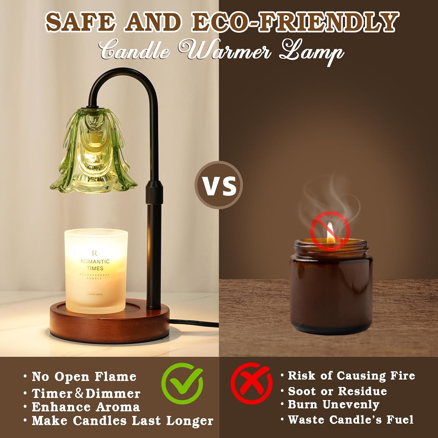 Small Candle Warmer Lamp with Timer, Adjustable Green Lamp Warmer for Jar Candles, Christmas Birthday Gifts for Women