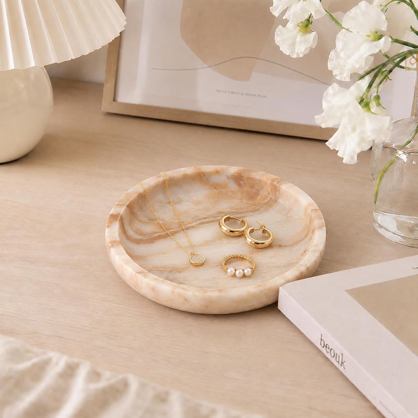 Small Marble Jewelry Tray Key Plate Holder Dish Trinket Decor Catch All / Calacatta Glod / Natural