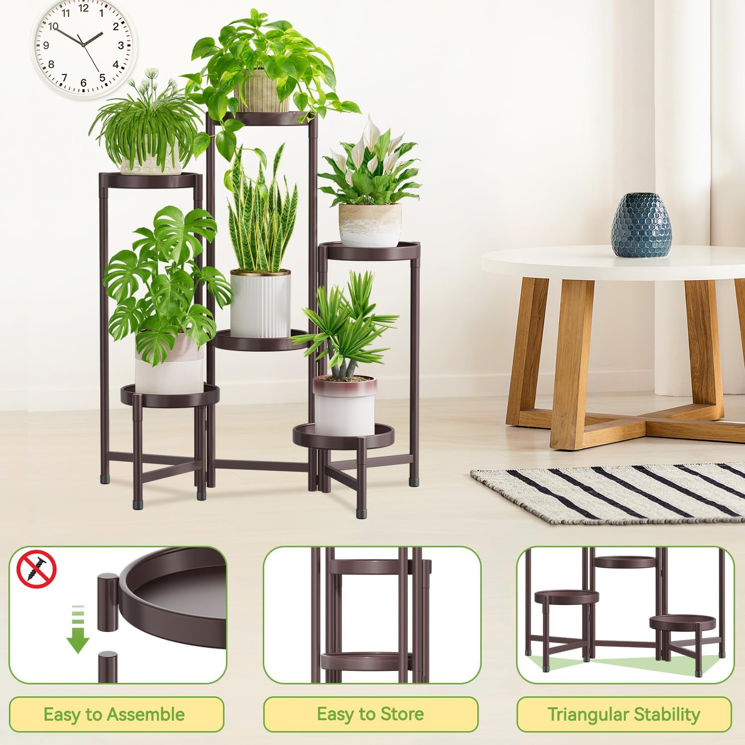 iDavosic.ly Plant Stand Indoor Outdoor, 6 Tier Metal Corner Shelf, Bronze | Tiered Flower Display Holder, Folding Multi