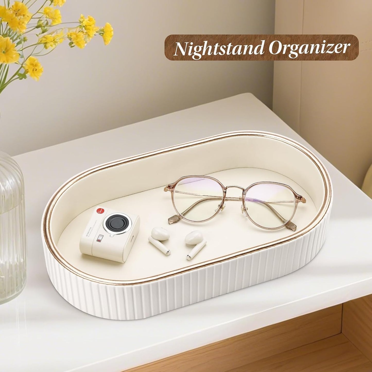 Oval Vanity Tray Perfume Organizer / Cream White