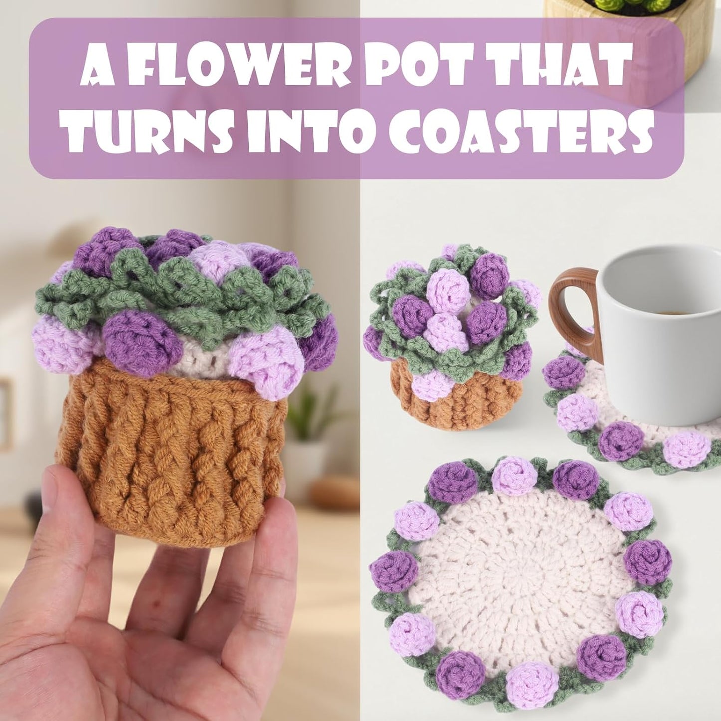 Mini Basket -Boho Floral Coasters / Purple