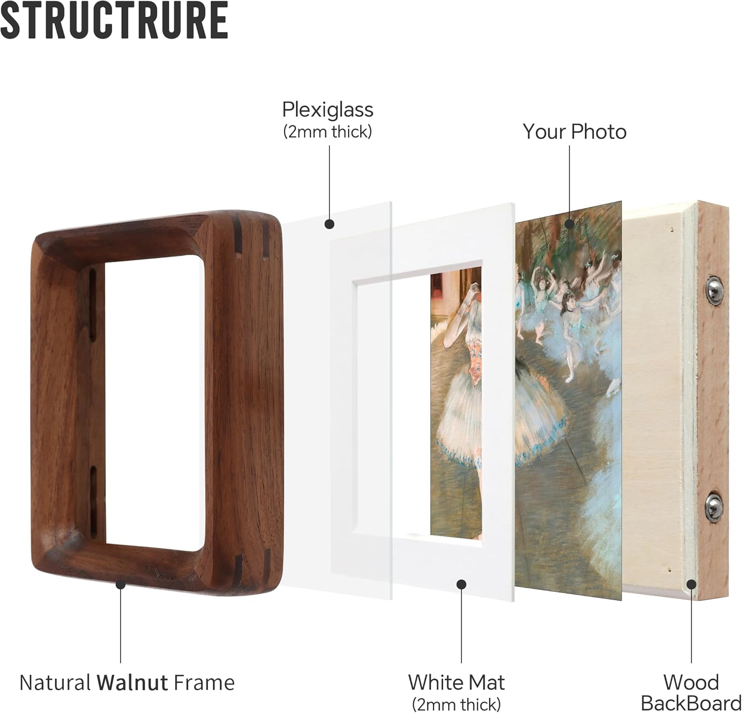 Walnut Wood Picture Frame / 2.5 x 3.5 / Matted To / Natural Walnut