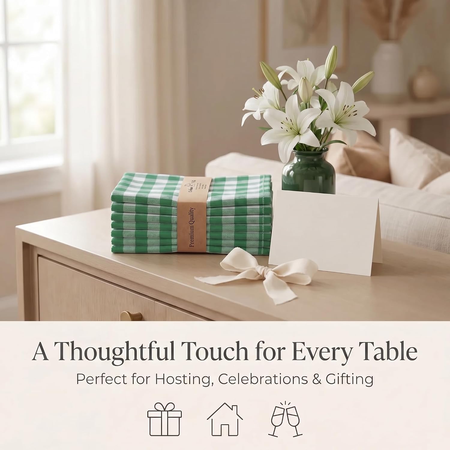 Urban Villa Cloth Napkins Cotton 20x20 (Set of 12) Hunter White