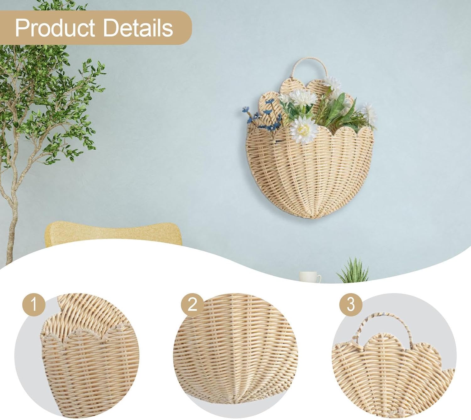 Wall Hanging Basket Storage Organizer Imitation Rattan Plants Multifunctional Decoration / Large