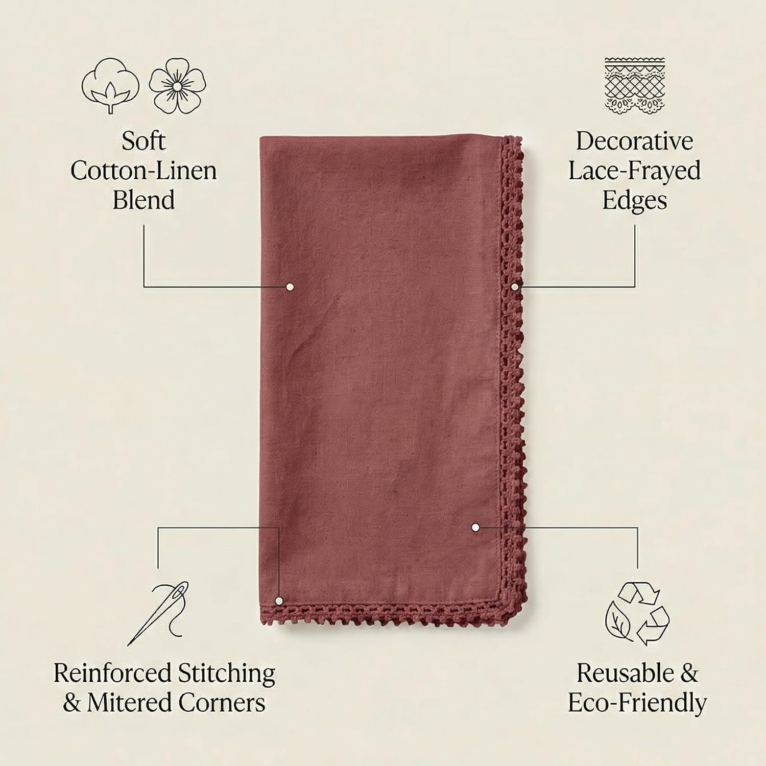 ACCENTHOME Burgundy Cloth Napkins Set of 12 18x18 inch Cotton Dinner Napkins - Washable Soft Premium Hotel Quality