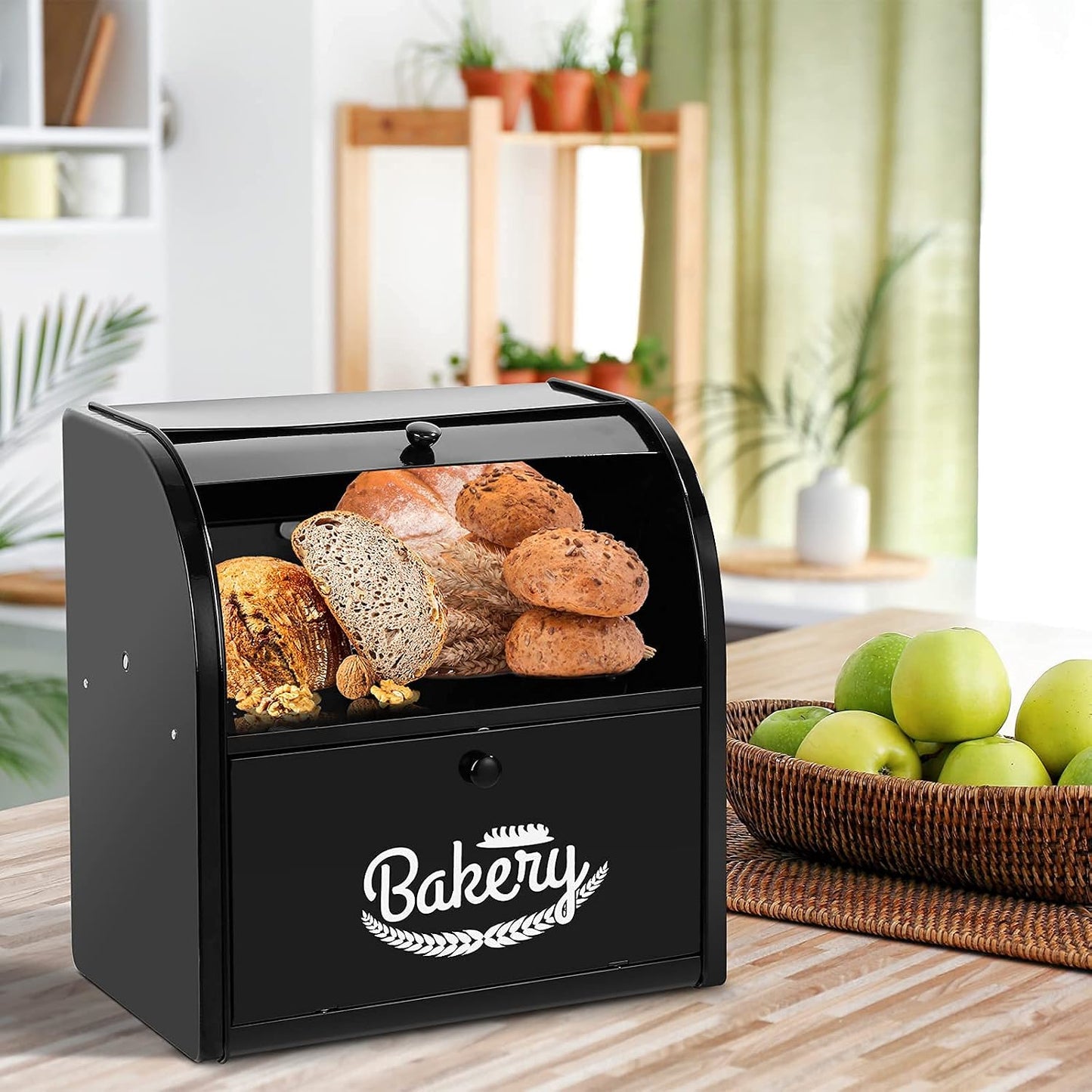 Stainless Steel Bread Box, 2 Layer Roll Top Bread Boxes, Large Capacity Food Storage Container for Kitchen Counter