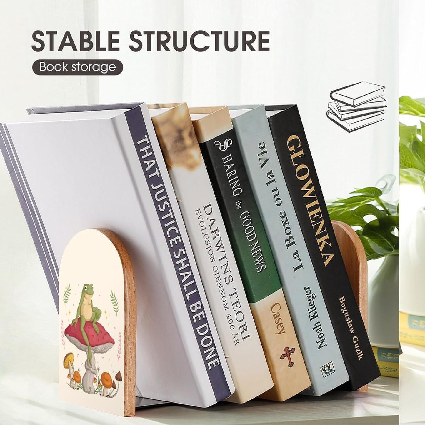 Mushrooms Print Small Non-Slip Book Stoppers Wood