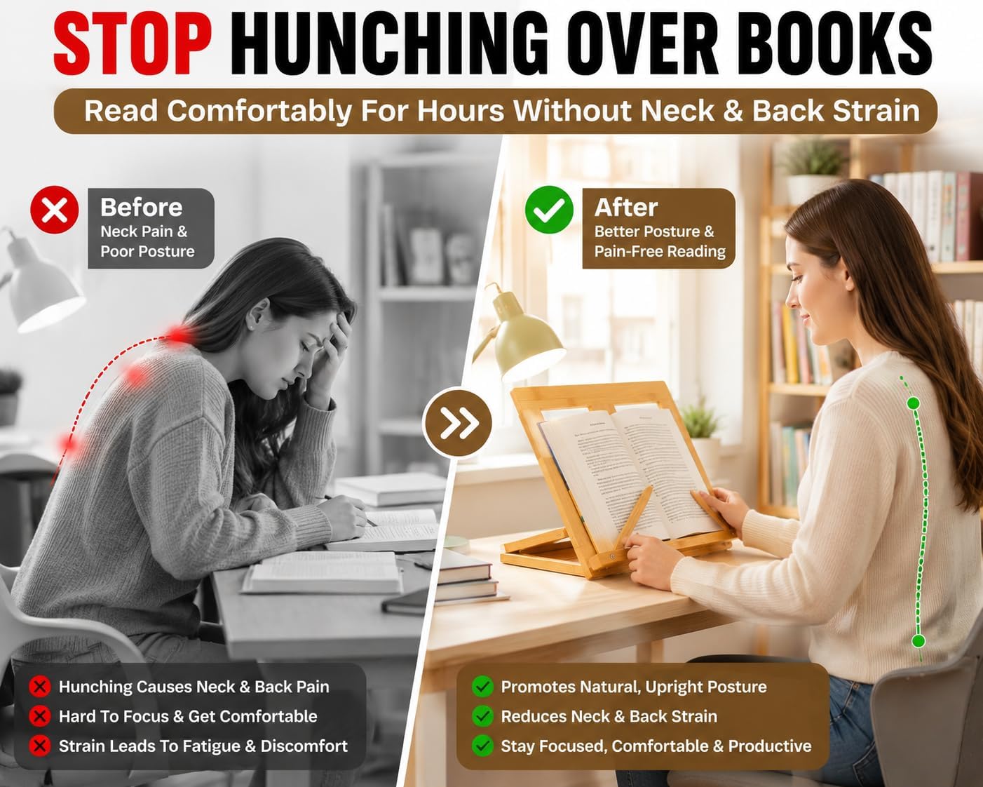Bamboo Book Stand for Reading Hands Free