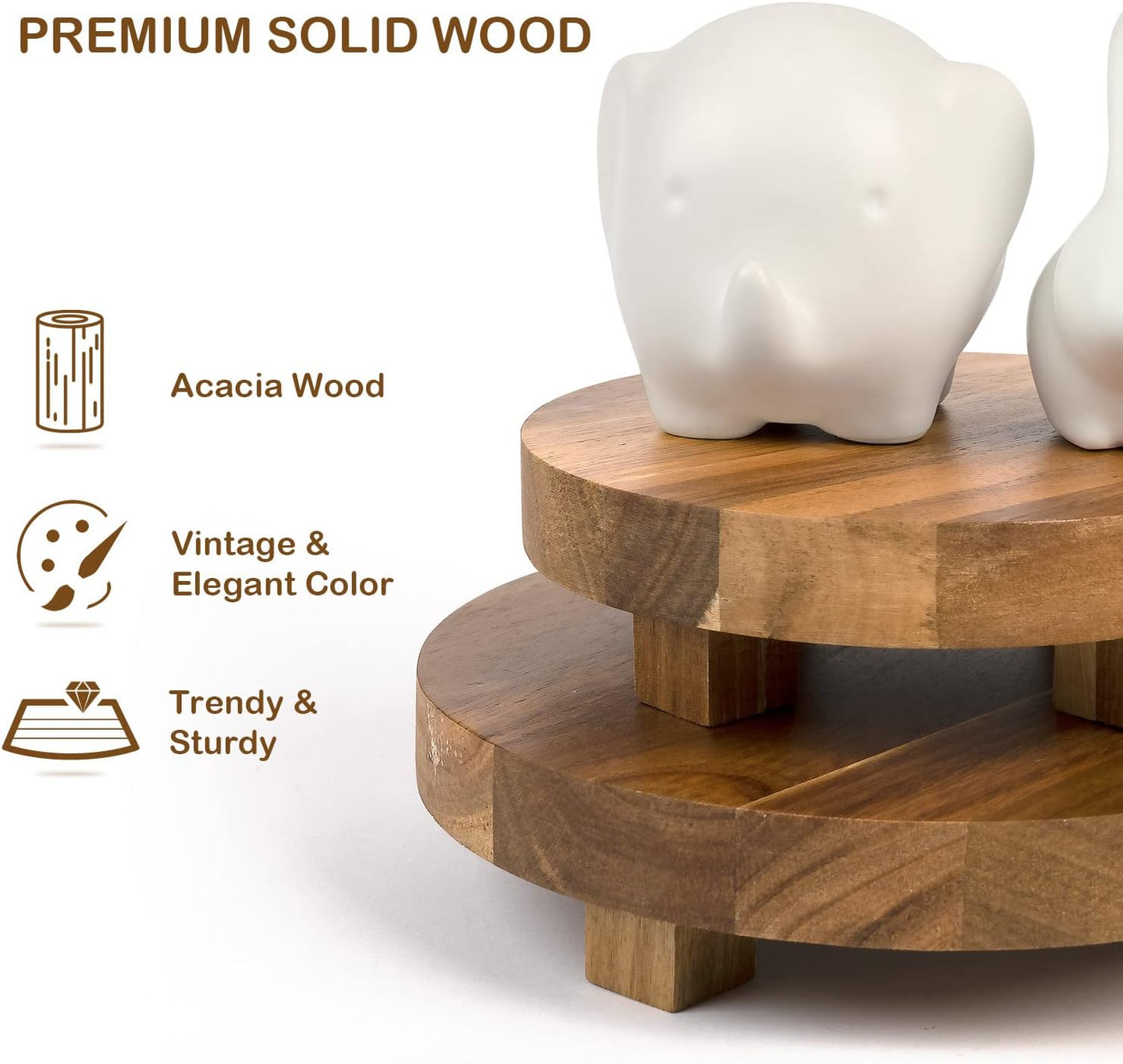 Wood Pedestal Stand 7- Round / Natural / 9 Inch / Set of 2