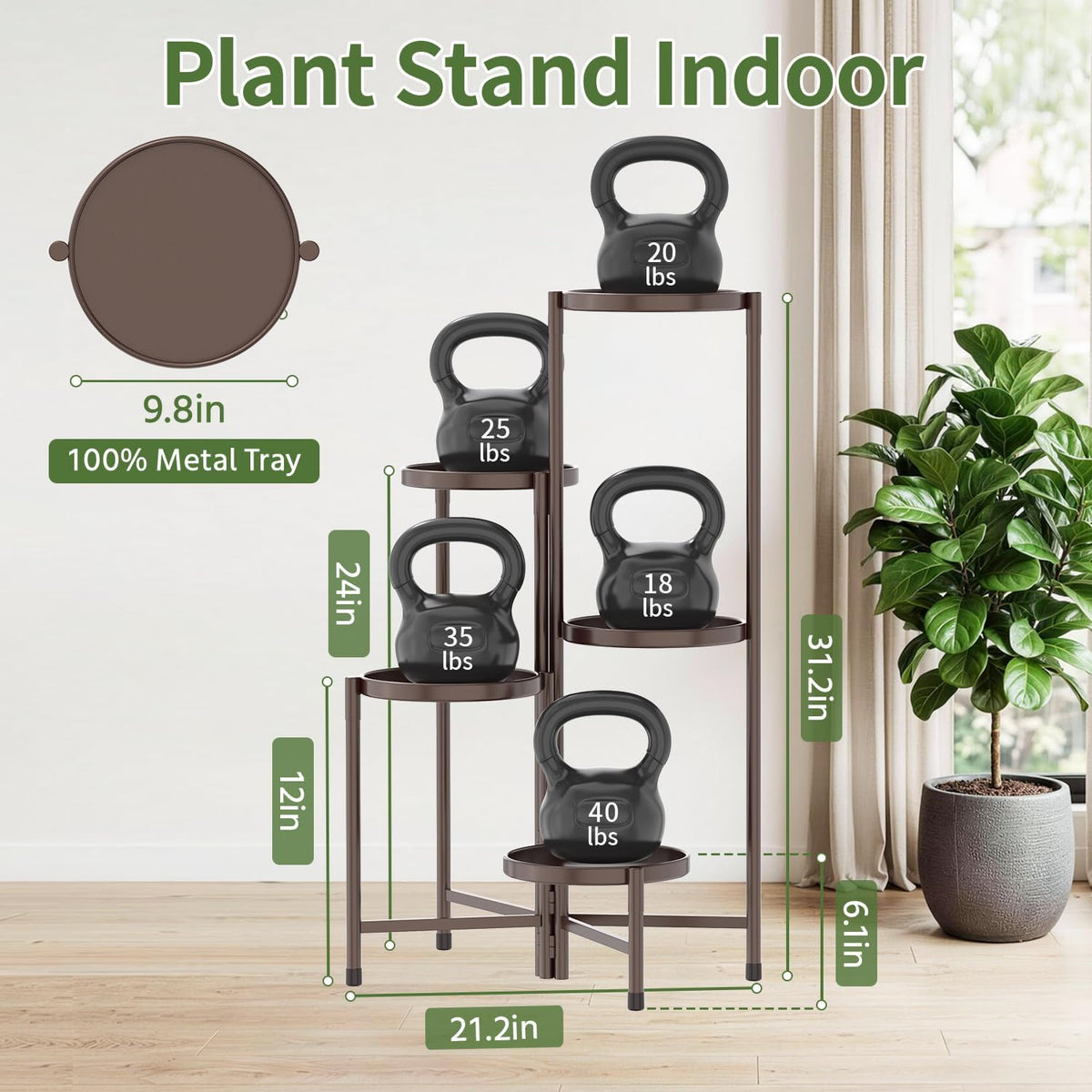 LASZOLA Plant Stand Indoor with 10 Inch Large Metal Tray, 5 Tier Bronze | Corner Tall Folding Flower Display Rack