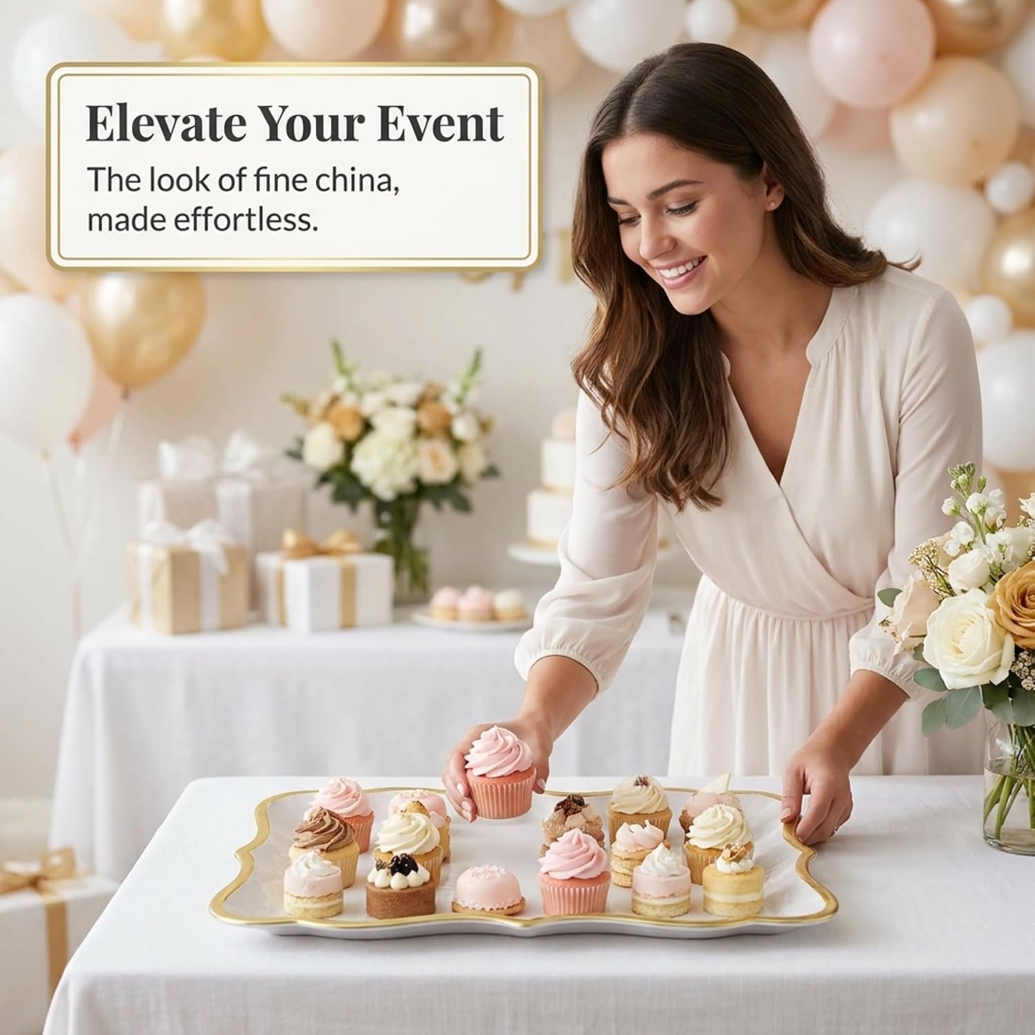 Decorative Trays Gold Rim Display Platters Cardboard Wedding / Gold, White / 9 x 13 / Set of 10