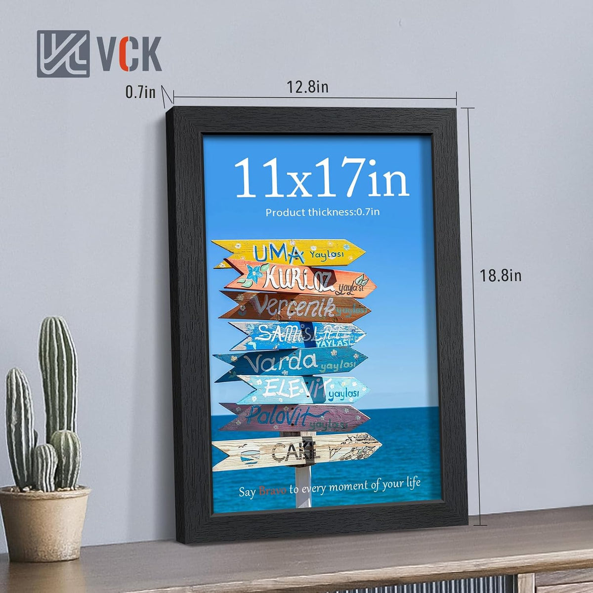 VCK 11x17 Picture Frames - Black, Wide Border Solid Wood Frame, Display Posters in Horizontal and Vertical, for Home