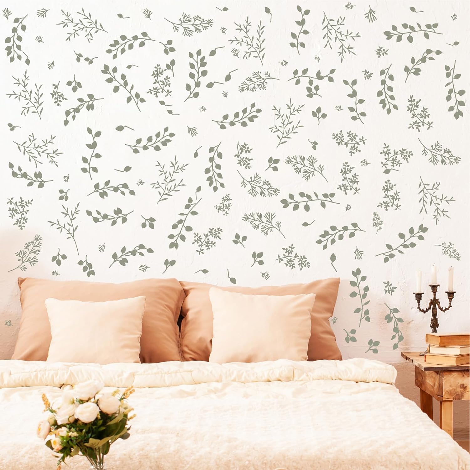 Green Leaf Wall Stickers Boho Eucalyptus Leaf Decals / Green A / Set of 126
