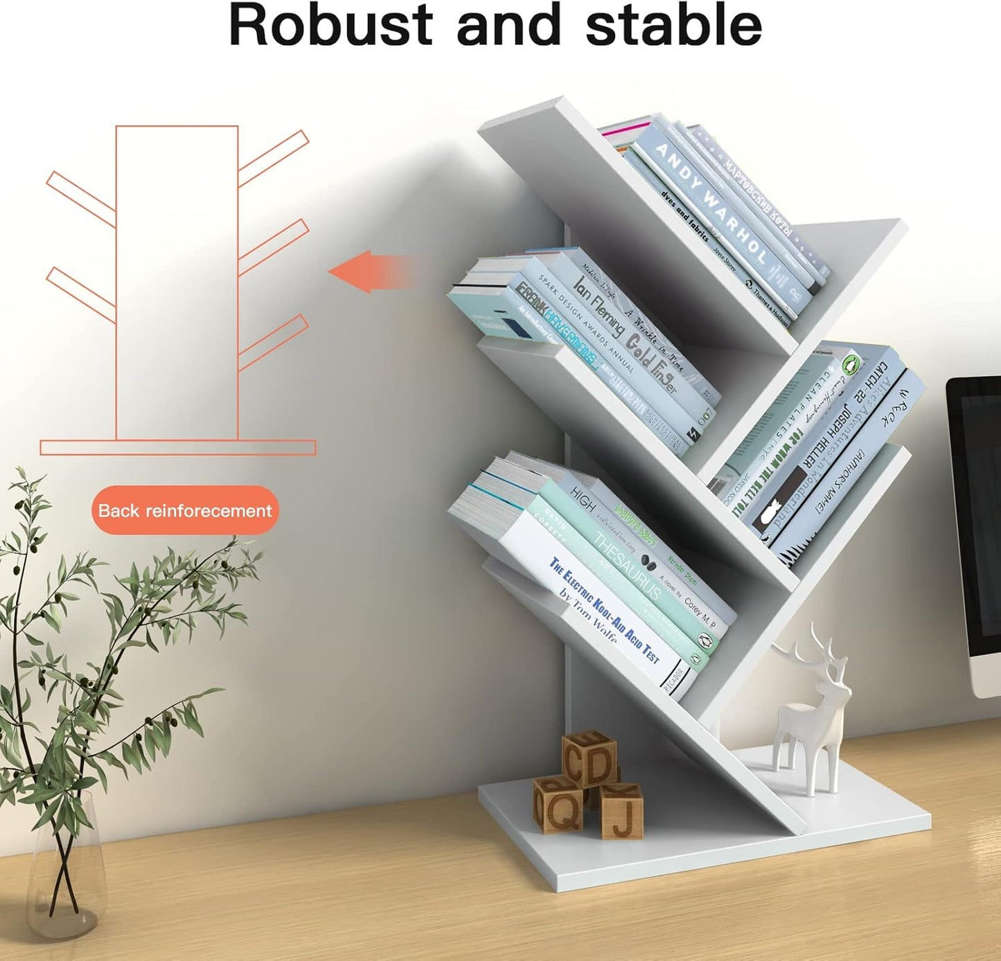 5-Tier White Wood Small Bookshelf / 5-tier-white