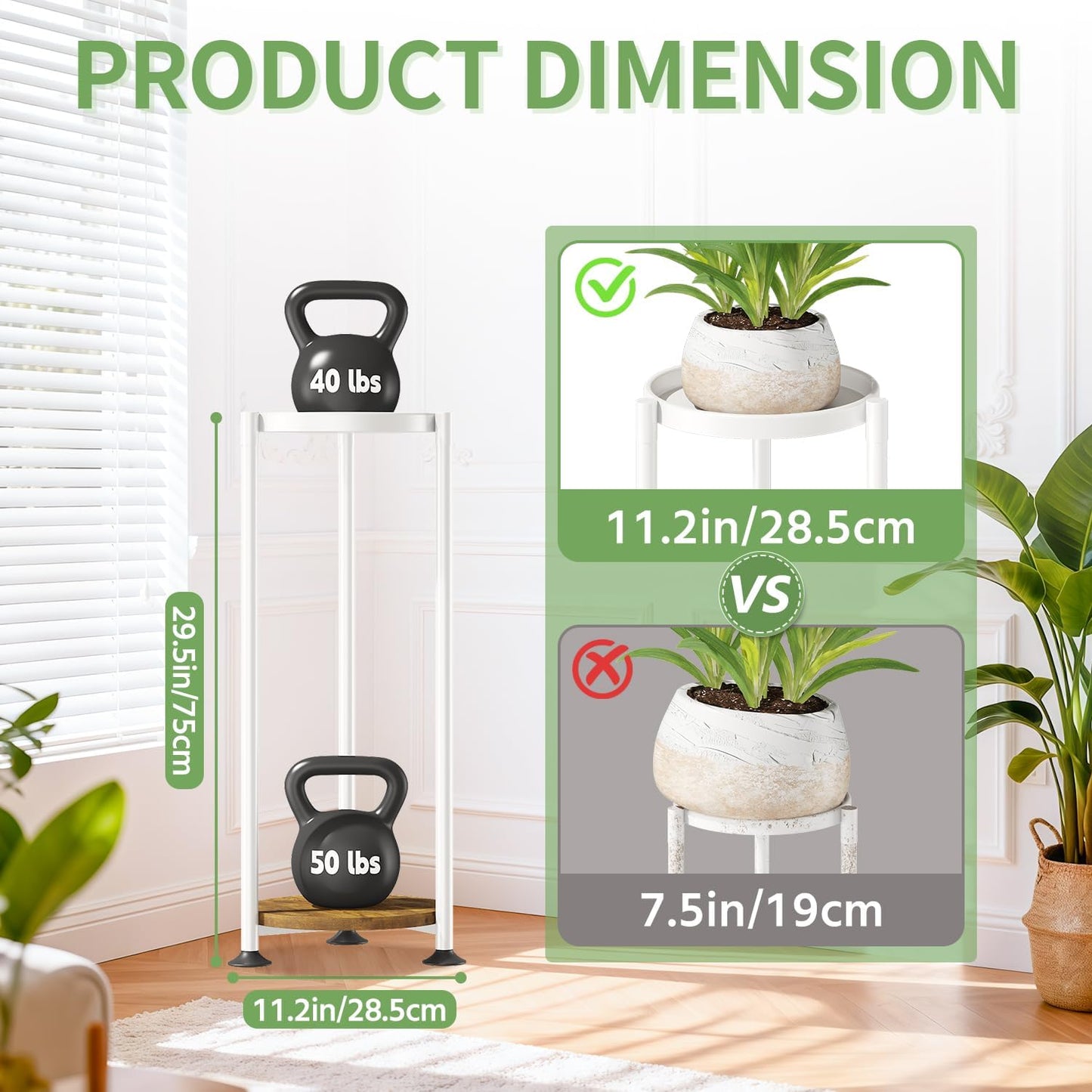 KMOTASUO Metal Plant Stand Tall for Indoor Outdoor Corner, 2 Tier White | Heavy Duty Flower Holder Rack, Modern