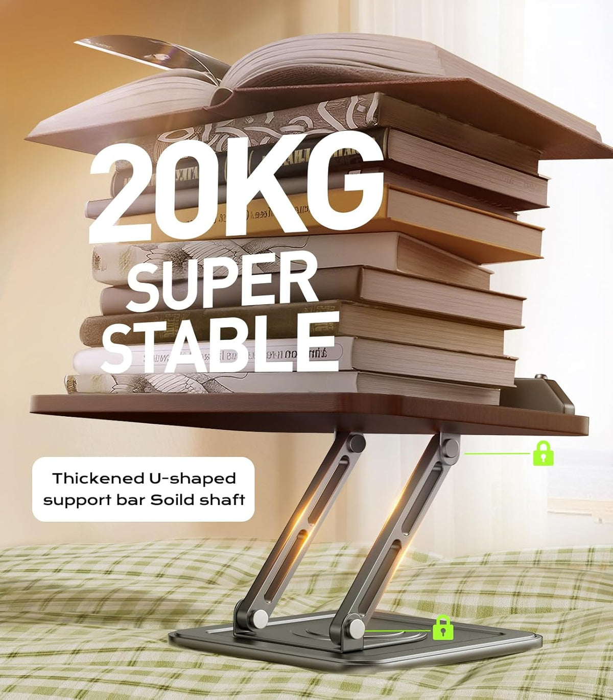 LOXP Book Stand for Reading, 360° Rotating Holder with Page Clip, Ergonomic | Adjustable height angle, Hands-free