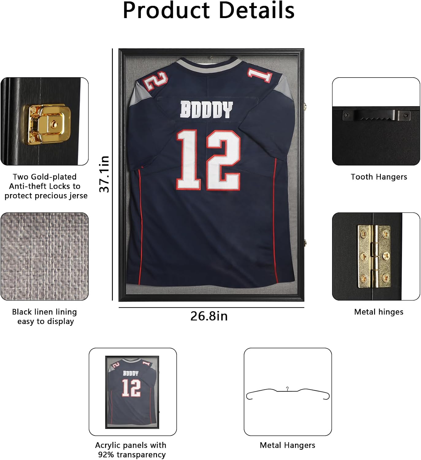 IHEIPYE Large Jersey Frame Display Case Lockable, Sport Jersey Shadow Box with 98% UV Protection Acrylic and Hanger for