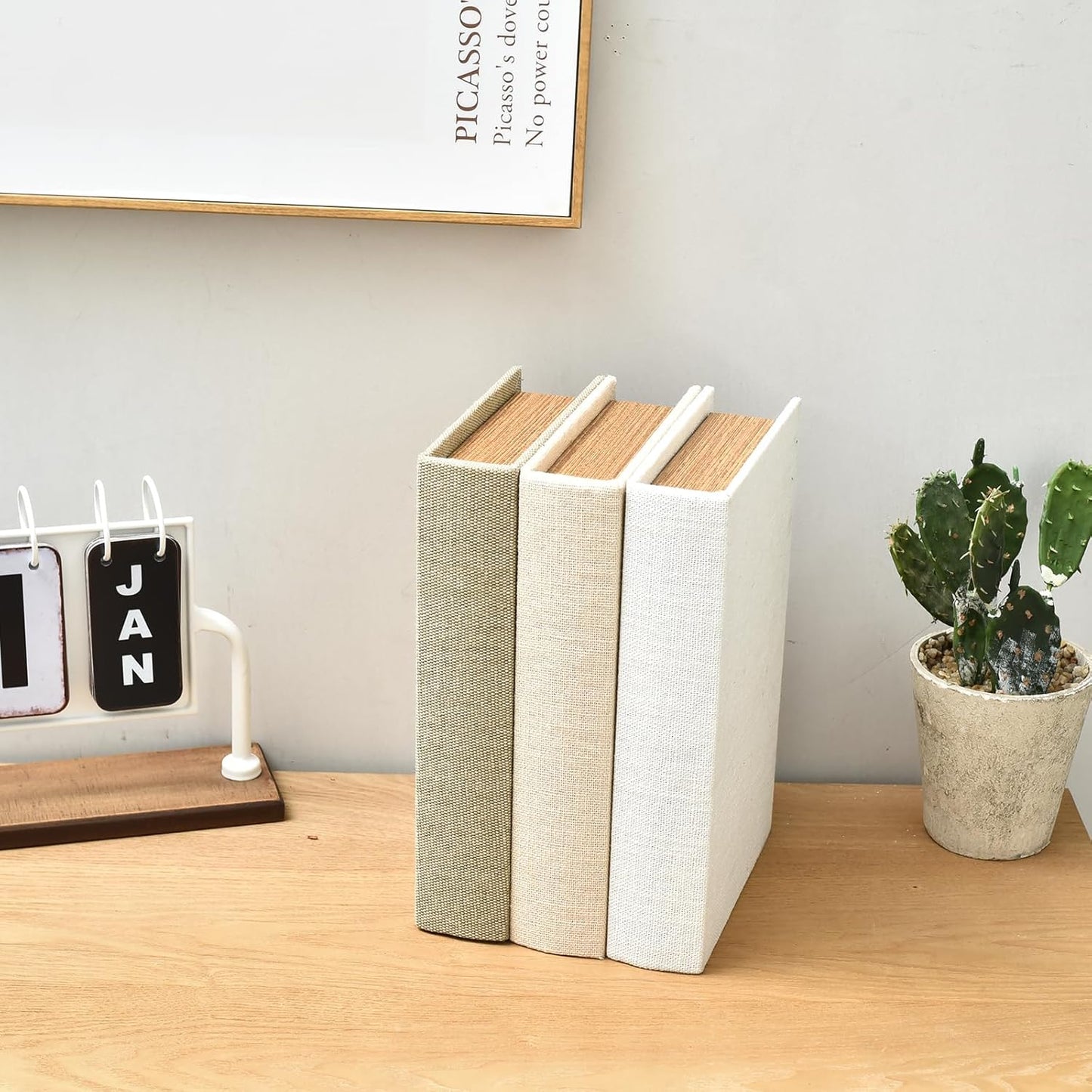 Modern Linen and Wood Decorative Faux Book Boxes / Taupe,beige,off-white / Set of 10