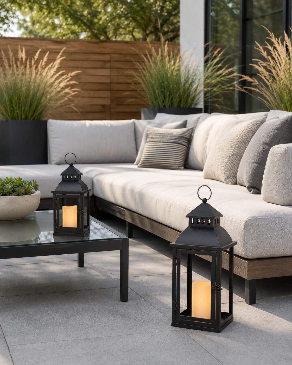 NEEDOMO LED Lanterns Decorative Outdoor&Indoor, Set of 2 Large Bronze Metal Lantern Decor with LED Candle, Lantern