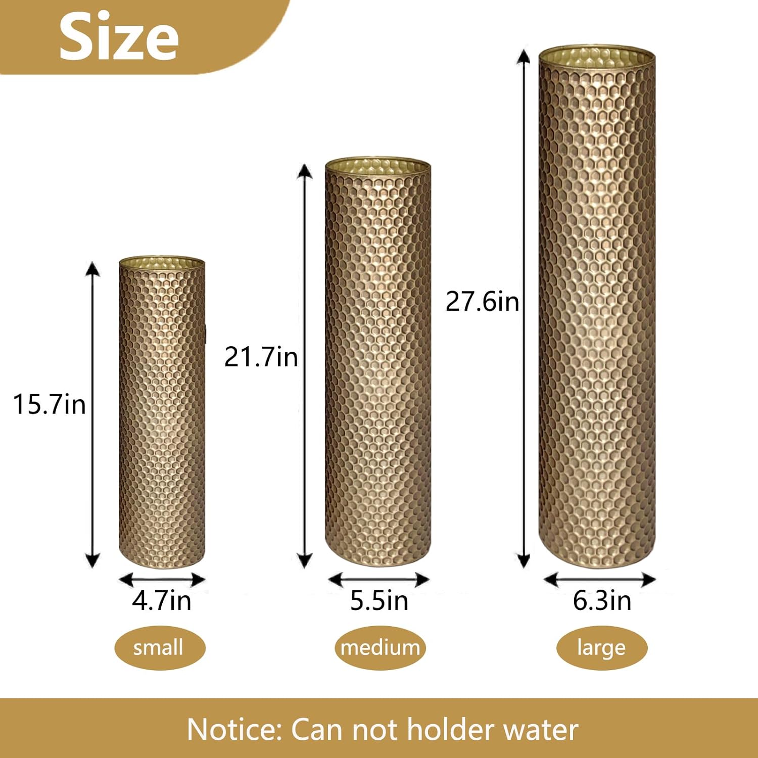 Brass Large Metal Decorative Vases / Gold / 27.6 Inch / Set of 3