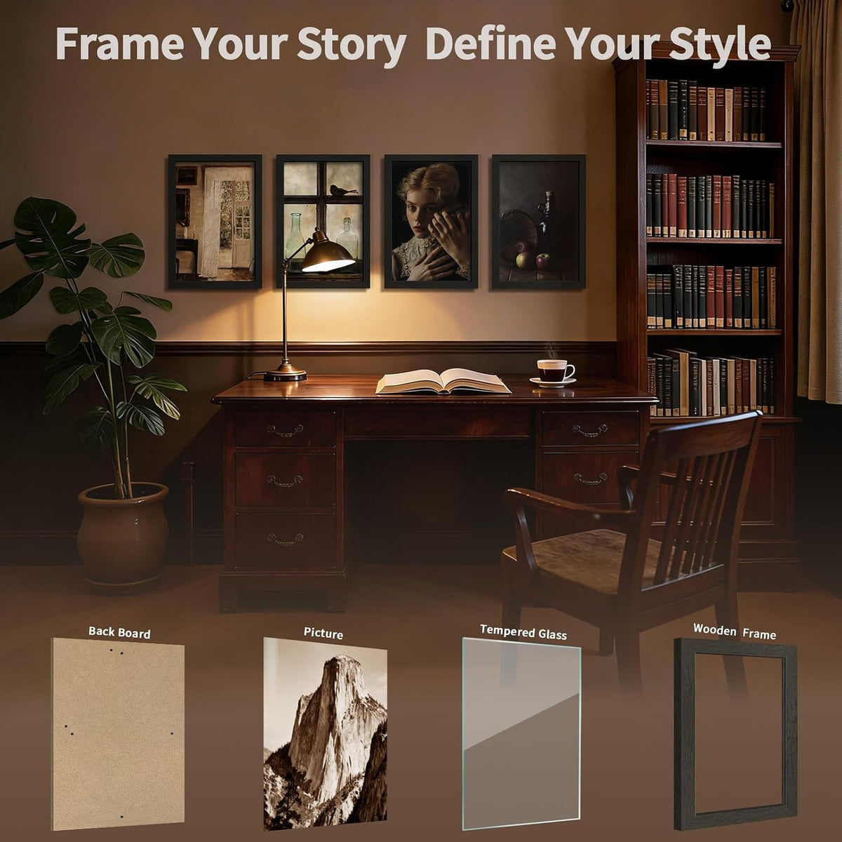 12x18 Poster Frame 4 Pack, Black Solid Wood, Gallery Wall Hanging | Thick & Wide Border, HD Tempered Glass, Vertical or