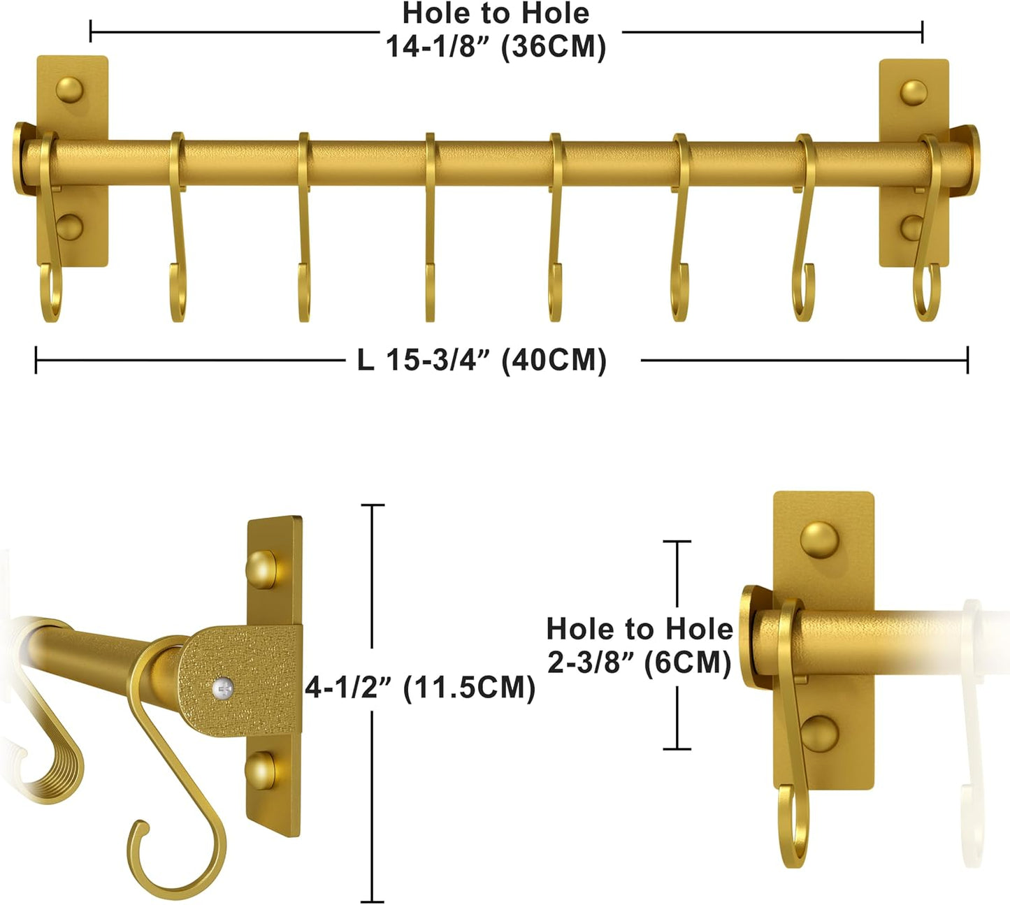 Kitchen Utensil Holder Hanger, Pot and Pan Rack Wall Mounted, Kitchen Rail with 8 Hooks for Hanging Cooking Utensils