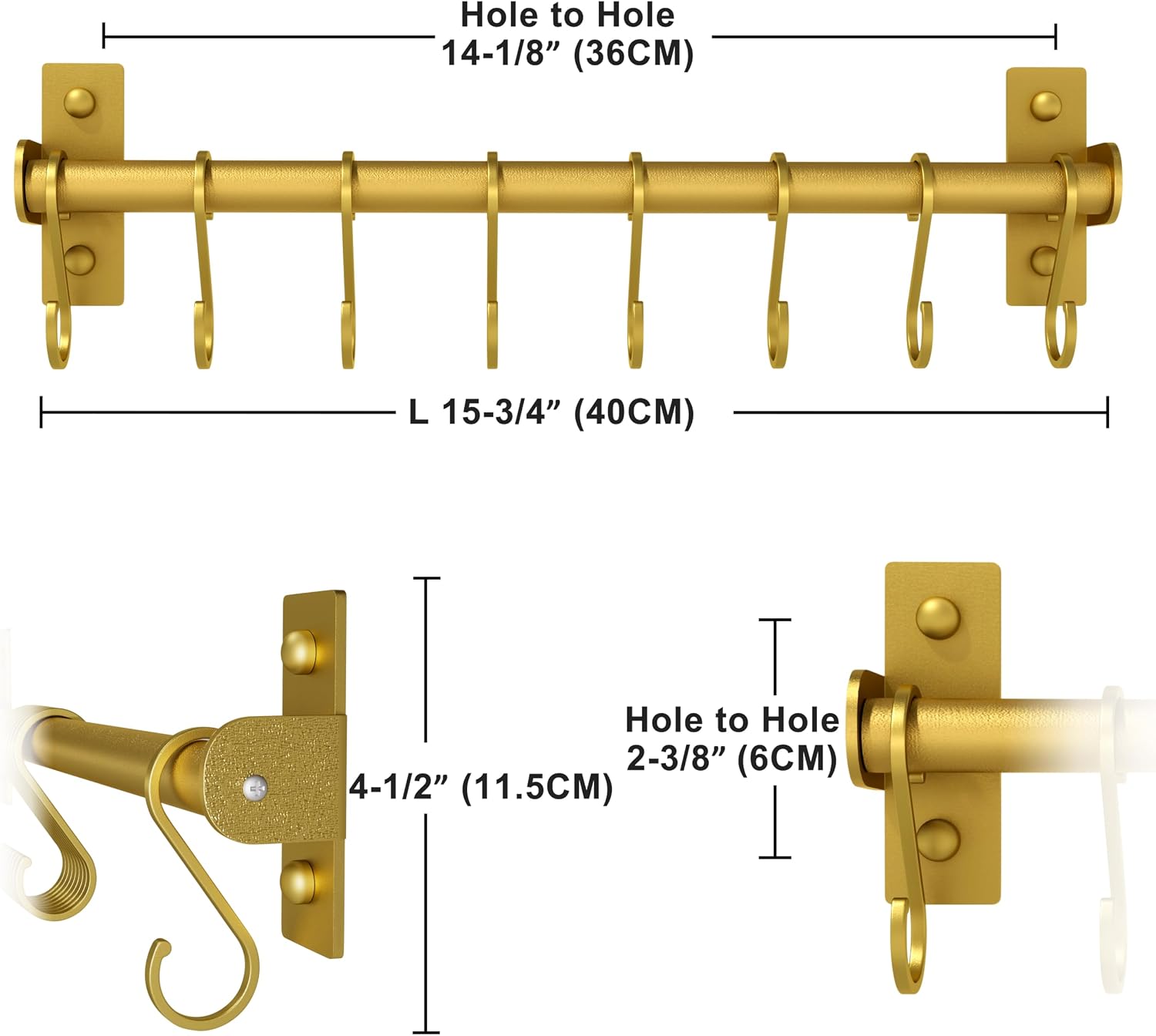 Kitchen Utensil Holder Hanger, Pot and Pan Rack Wall Mounted, Kitchen Rail with 8 Hooks for Hanging Cooking Utensils