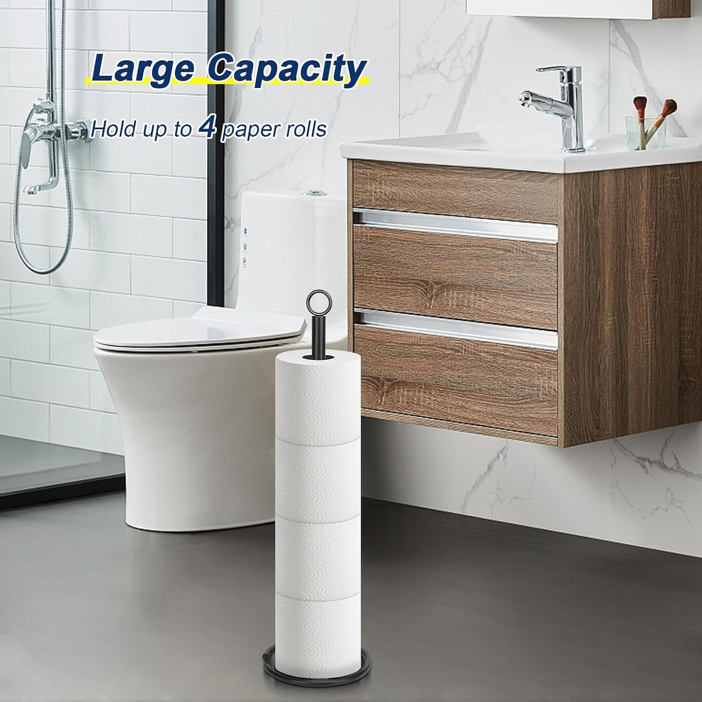NearMoon Bath Toilet Paper Holder Stand, Freestanding Tissue Paper Storage with Reserve, Space Toilet 4 Rolls Holder