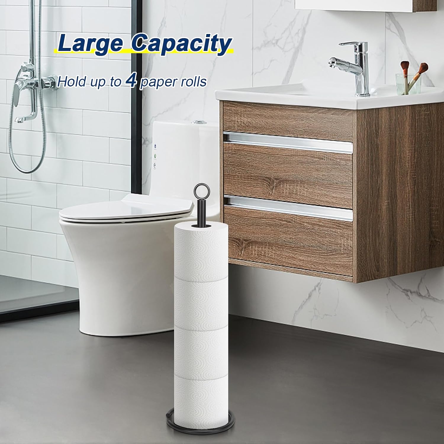 NearMoon Bath Toilet Paper Holder Stand, Freestanding Tissue Paper Storage with Reserve, Space Toilet 4 Rolls Holder