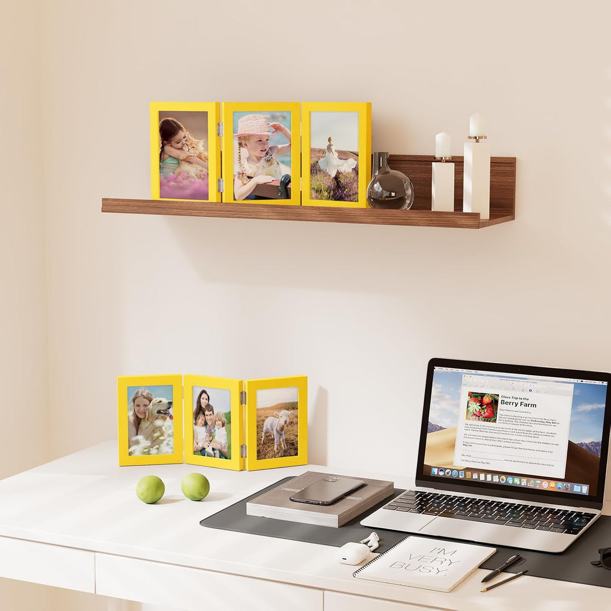 decorUhome Yellow Triple 8x10 Picture Frame Vertical, MDYL08 | "Z" Shape Folding Design Engineered Wood Trifold Photo