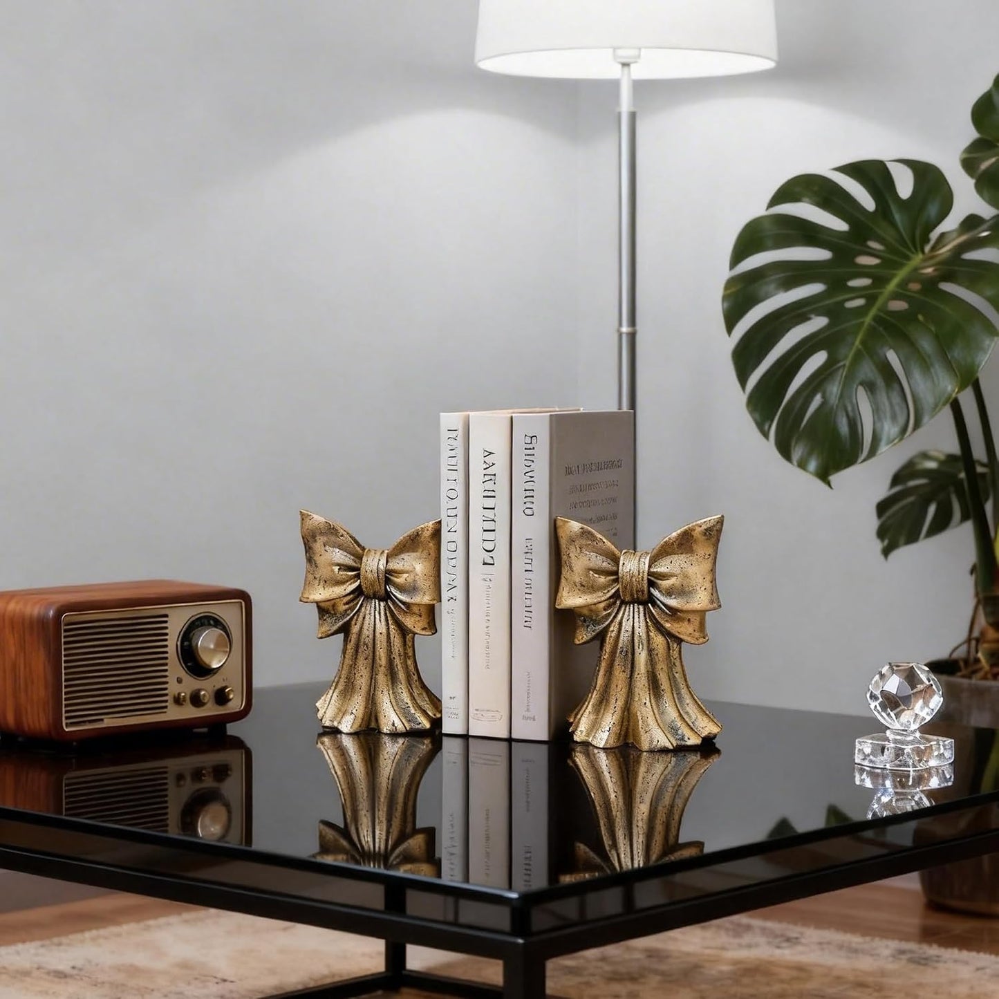 Vintage Bow Book Ends Heavy Duty Bookends for Large & Heavy Books / Gold / Set of 2