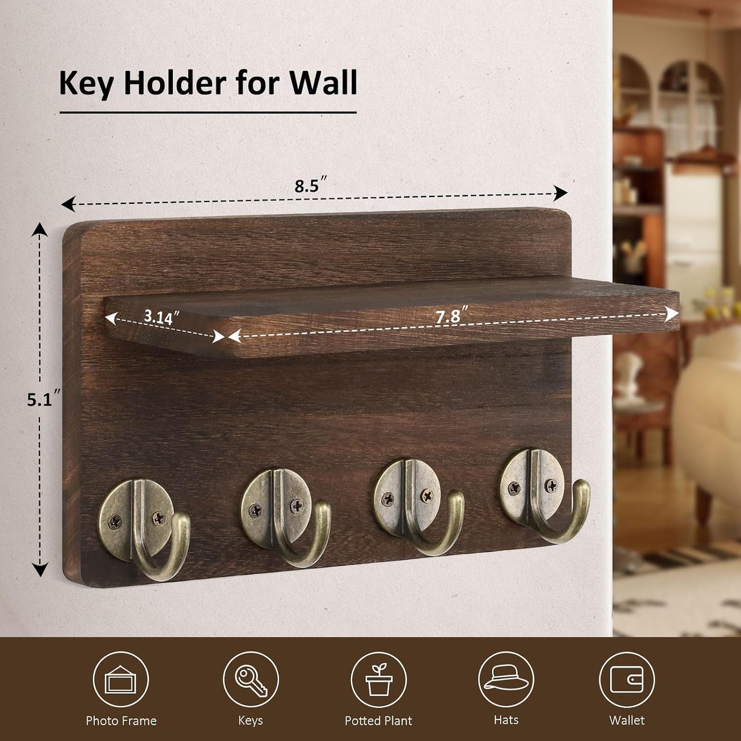 Small Home Decor Wooden Wall Organizer / Brown / 8.5 Inch