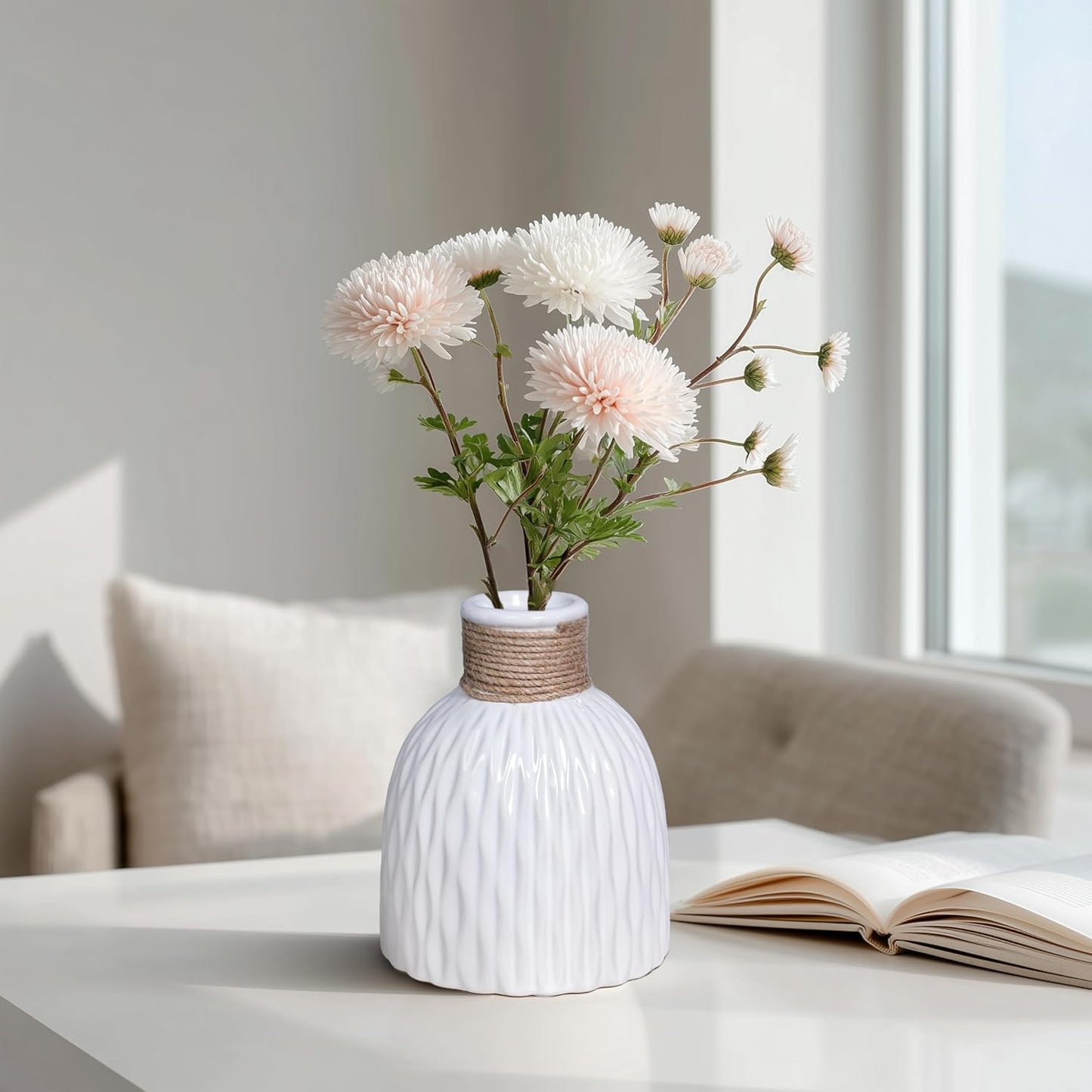 Ceramic Vase / Modern Textured Vases Home Decor / White / 6 Inch