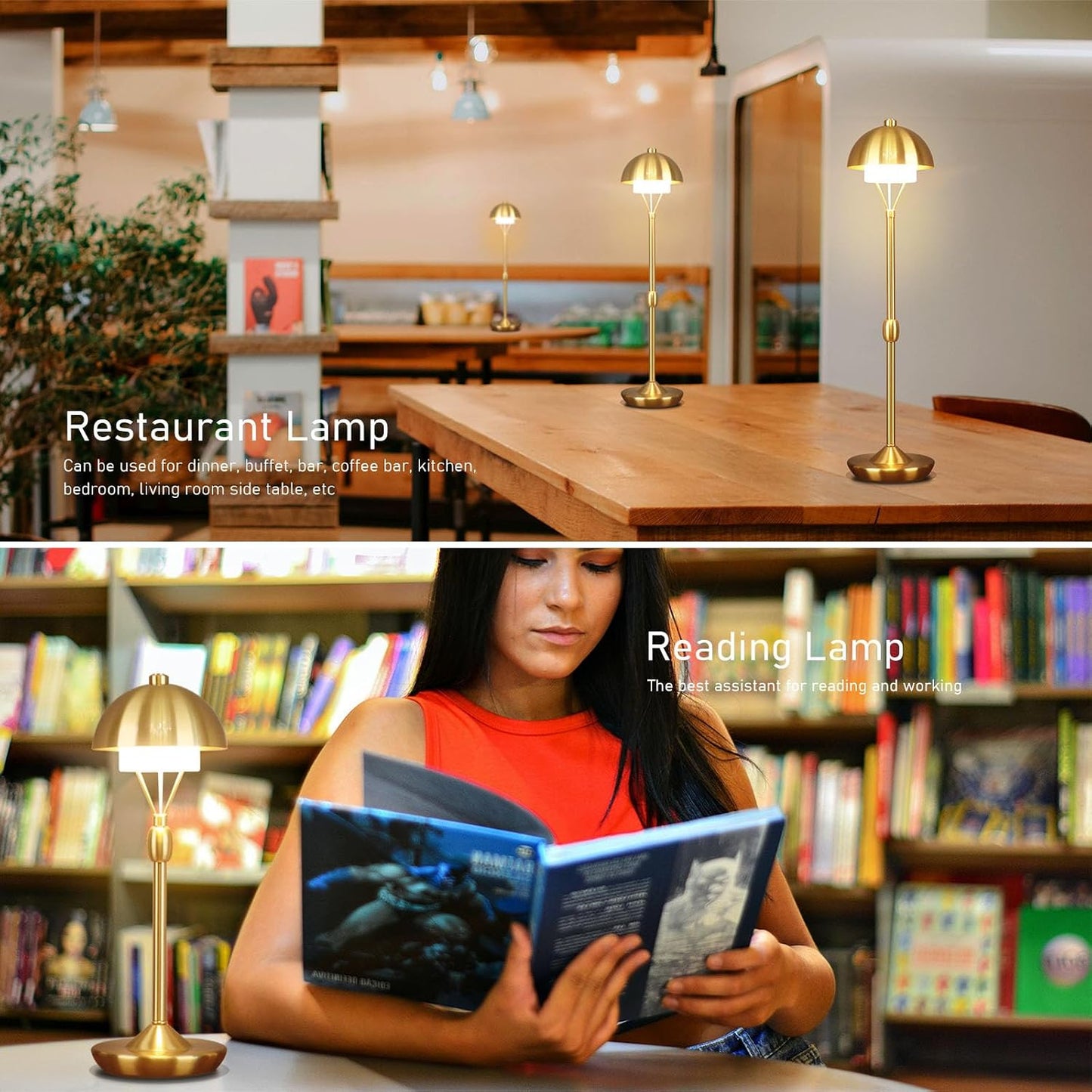 Modern Table Lamp Cordless Portable Desk Lamp, 2700K Stepless Dimming Rechargeable Battery Operated LED Lights for