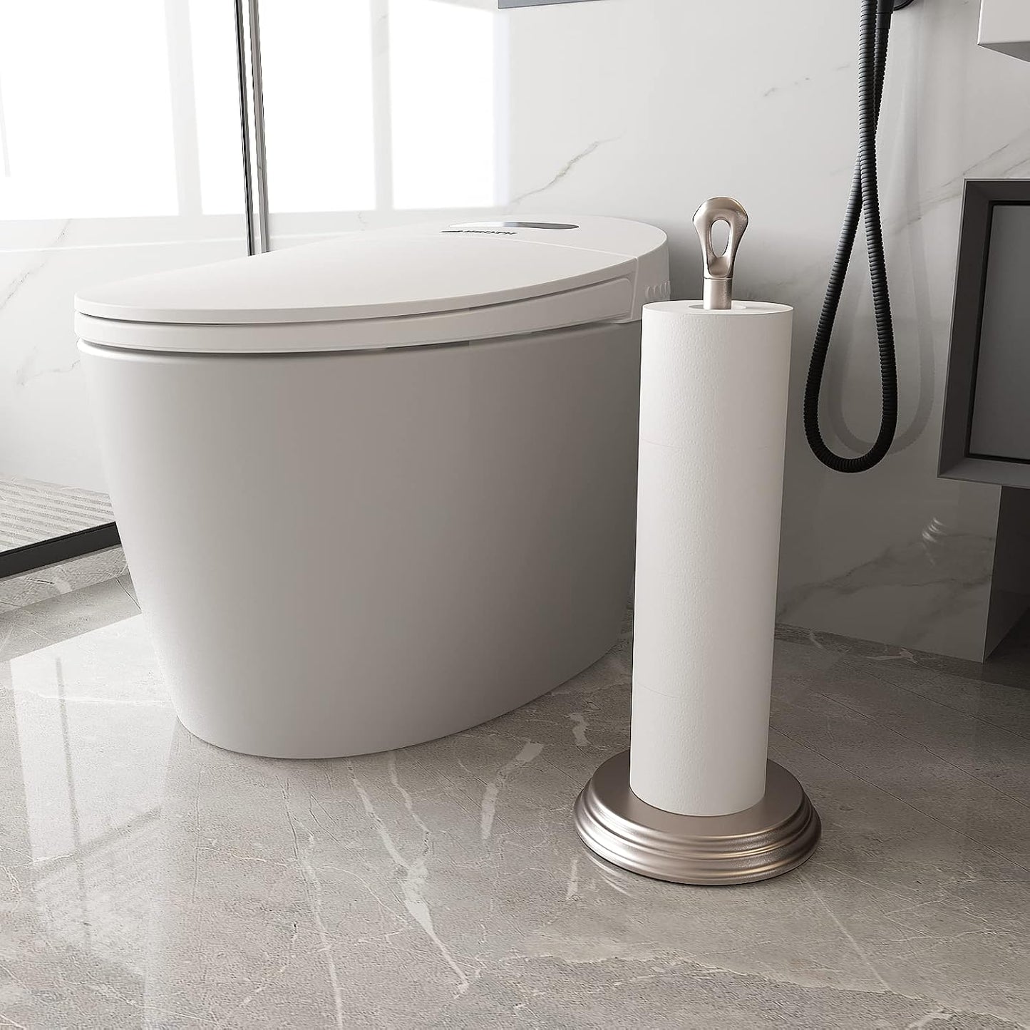 KASUNTO Toilet Paper Holder with Rustproof, Metal Free Standing Toilet Paper Stand Storage for Bathroom, Tissue Paper
