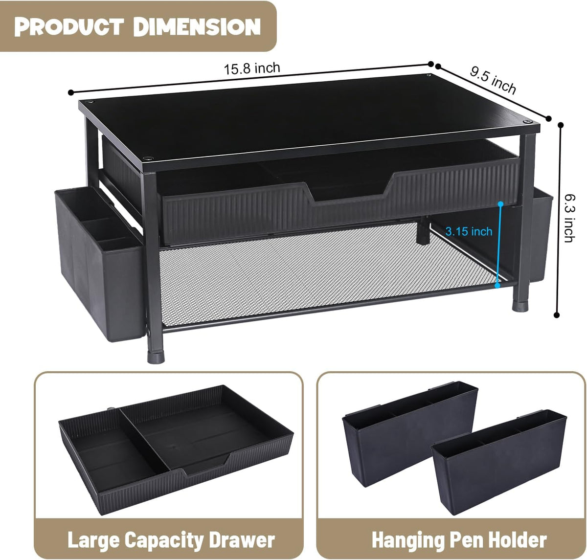 Printer Stand for Desk, Desk Organizer with Storage, Desktop Printer Table for Home Office, Multi-Purpose for Home