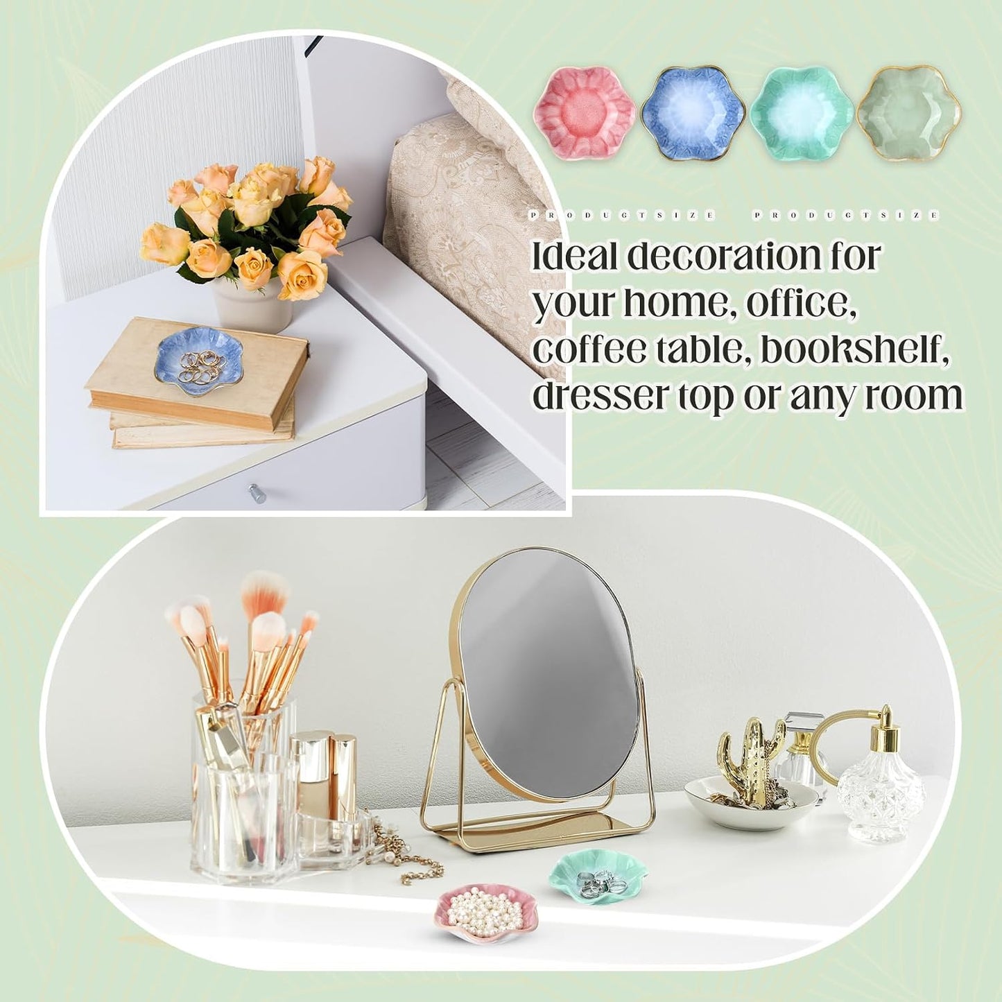 Small Jewelry Dish Trinket Holder Tray for Rings / Pink,blue,cyan,green / Ceramic / Set of 4