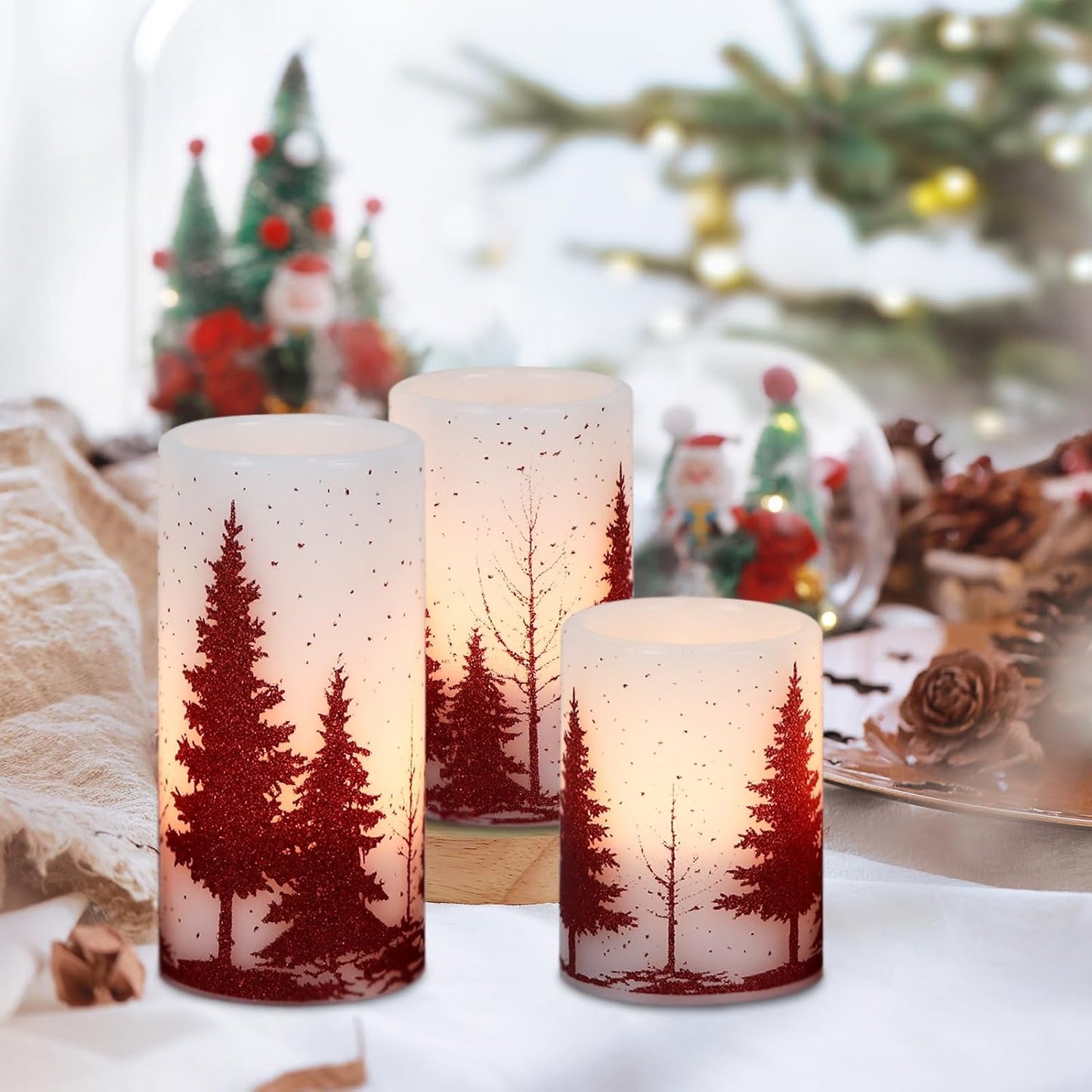 Christmas Tree Flameless Candles Battery Operated with 6H Timer | LED Pillar Candles Flickering, Real Wax Warm Light