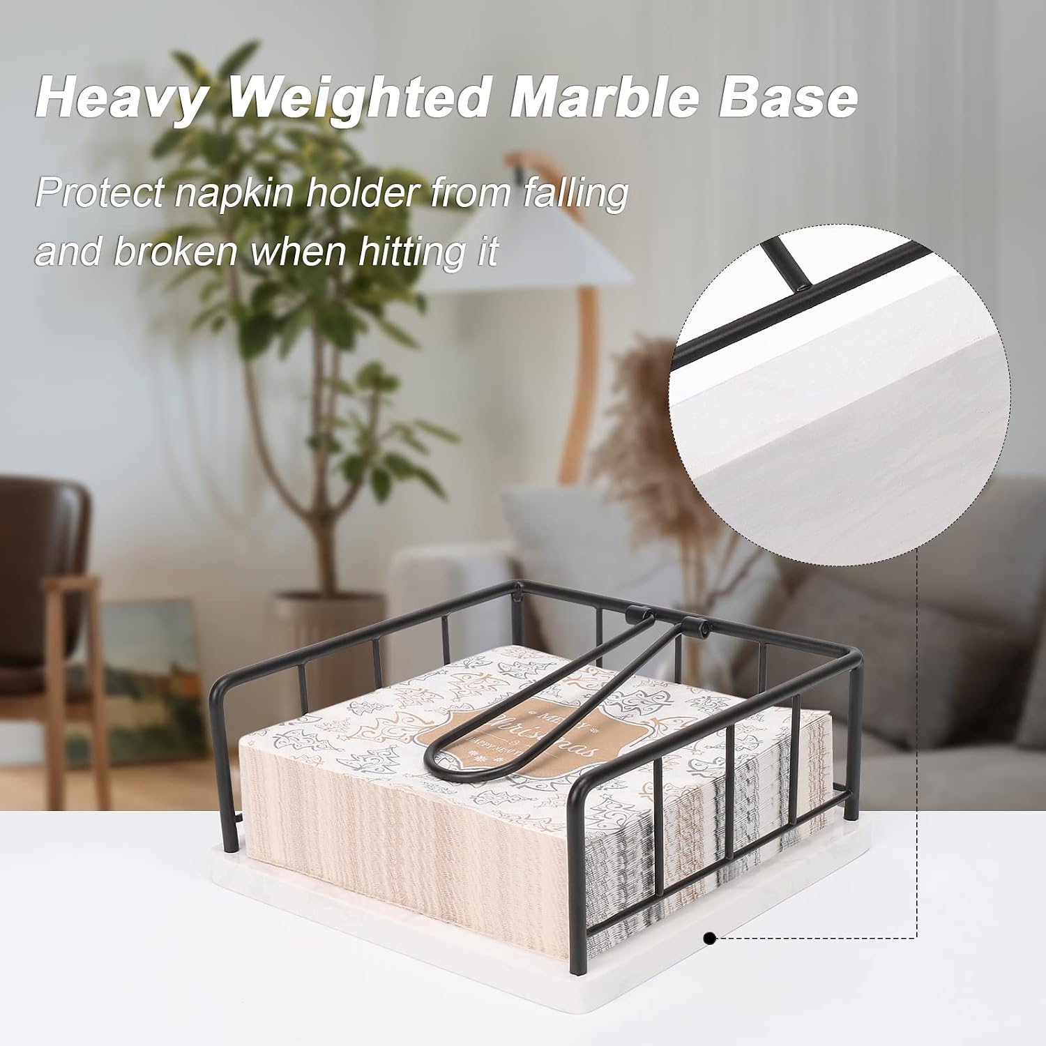 Flat Napkin Holder / Black / Marble