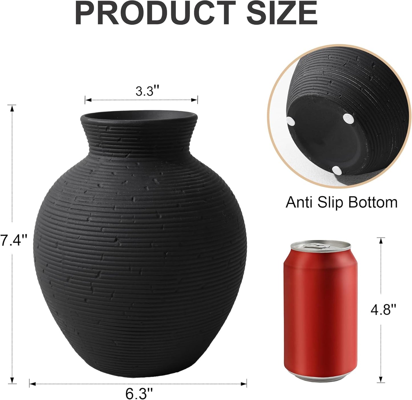 Ceramic Flower Vase Home Decor / 7.4 In - Black / 7.4 Inch
