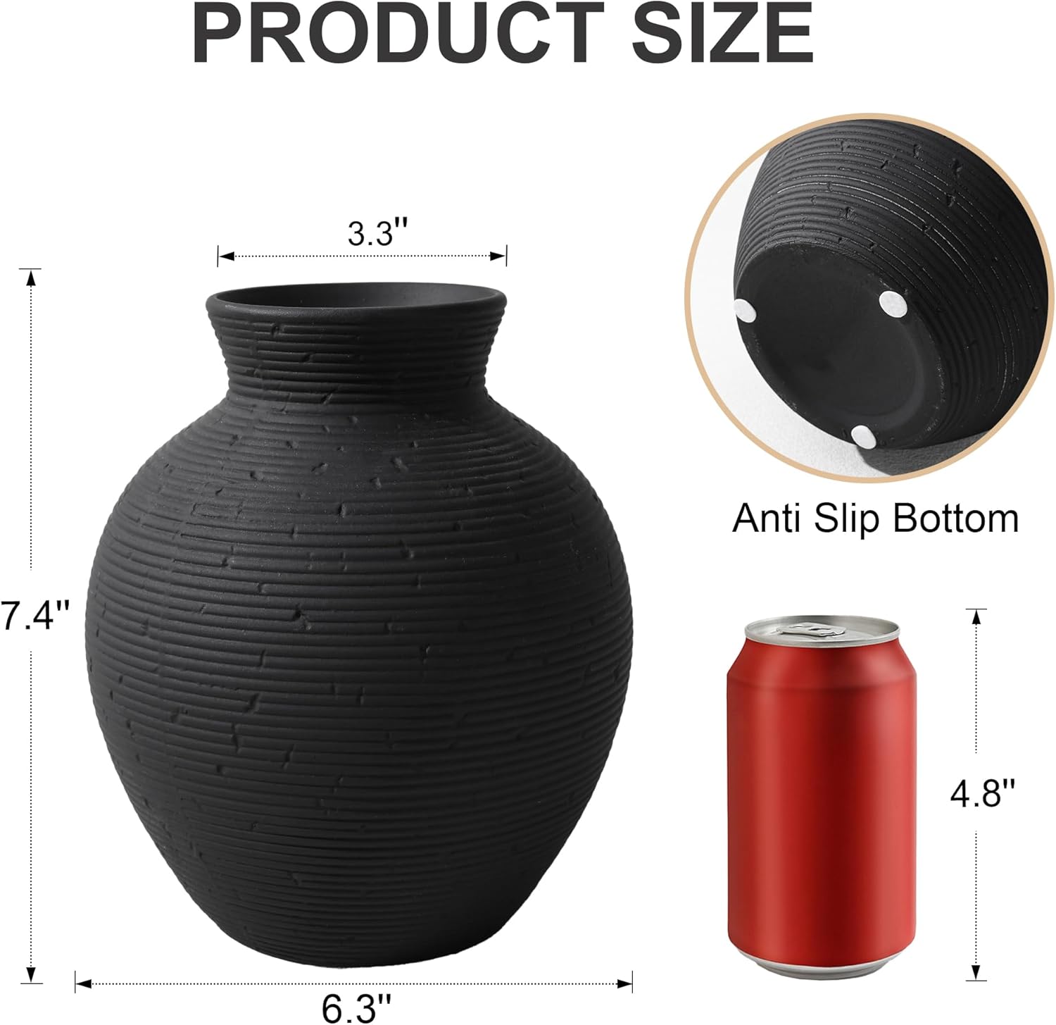Ceramic Flower Vase Home Decor / 7.4 In - Black / 7.4 Inch