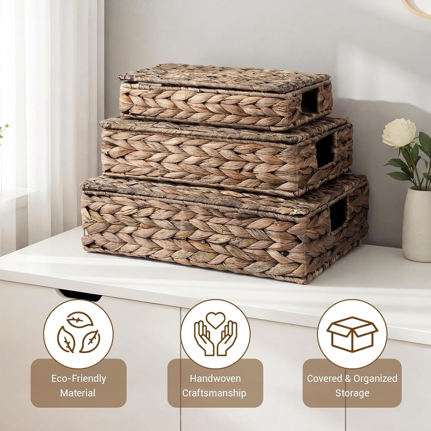 Wicker Storage Baskets / Black / 15.7 x 11 / Set of 3