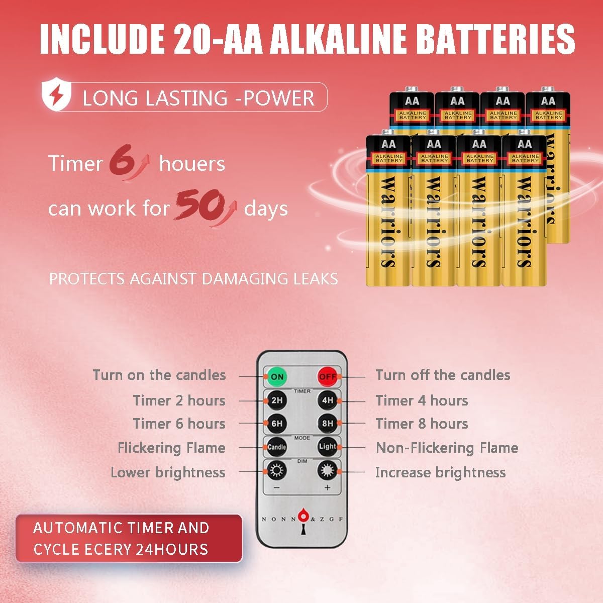 10 Pack Window Candles +20 AA Batteries(Include,Run More Than 400 Hours) + Candleholders + Suction Cups+ 2 Remote. 8''