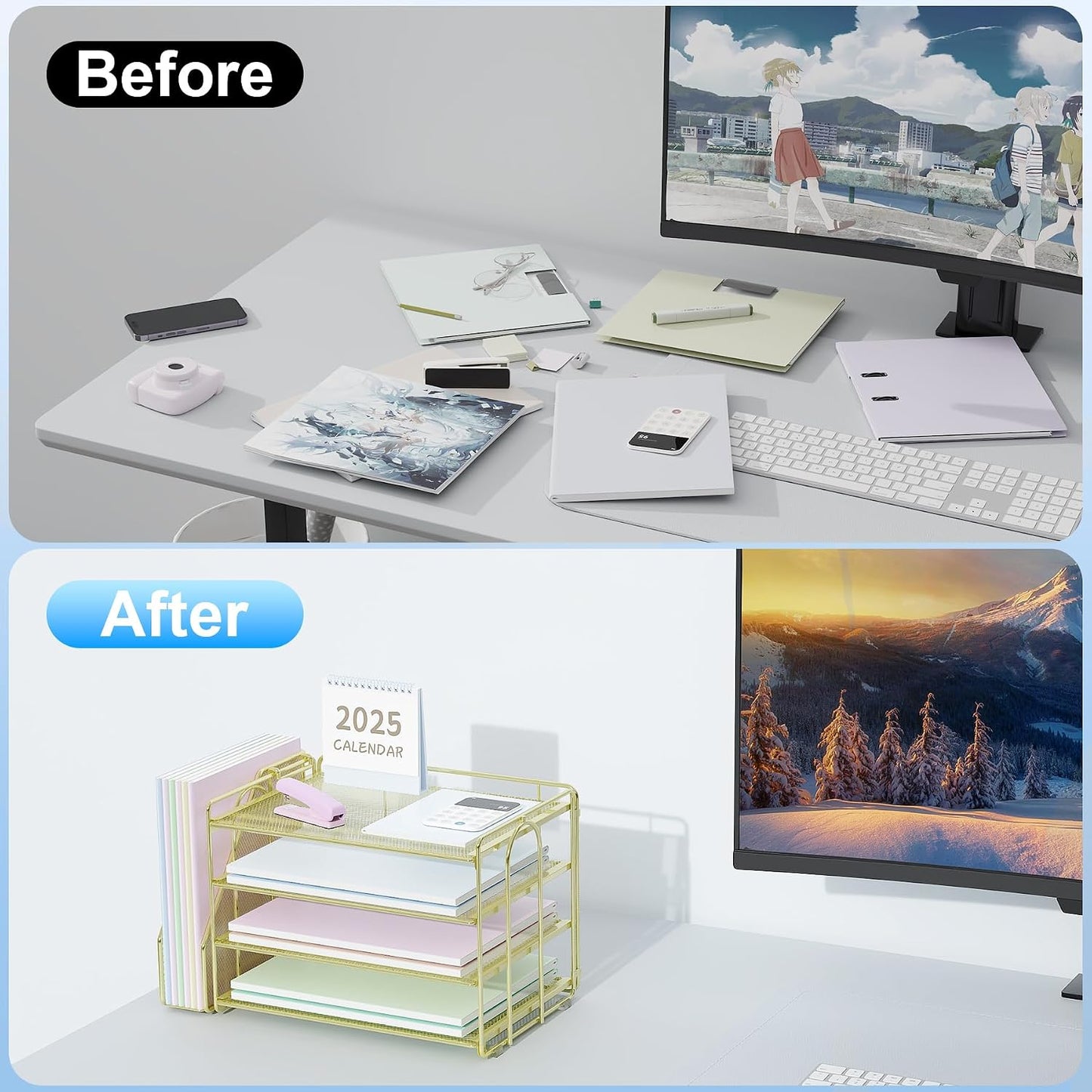 Spacrea Desk Organizers and Accessories, Paper Organizer for Desk with File organizer, Desk Accessories & Workspace