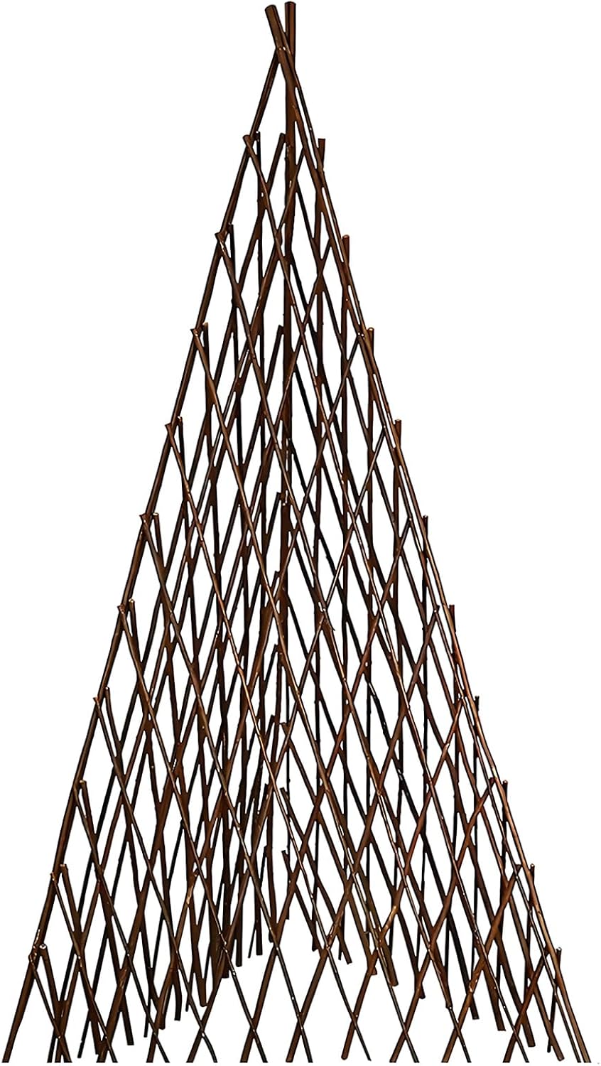 Expandable Teepee Willow Fence, Pyramid Plant Climbing Trellis, Self-Standing Fence for Plants Climbing and Protection