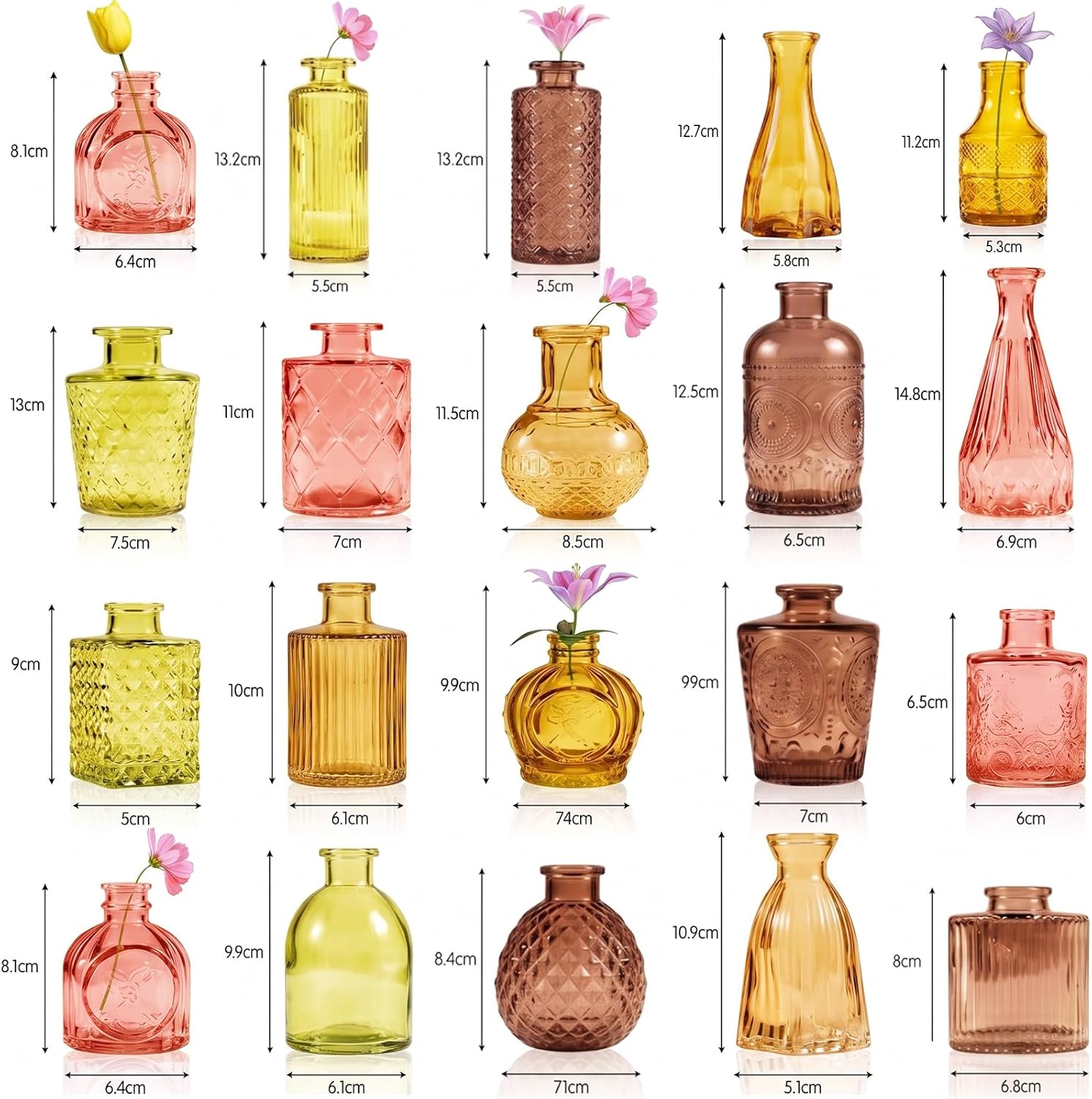 Glass Bud Vase Set / Colorful / Set of 40